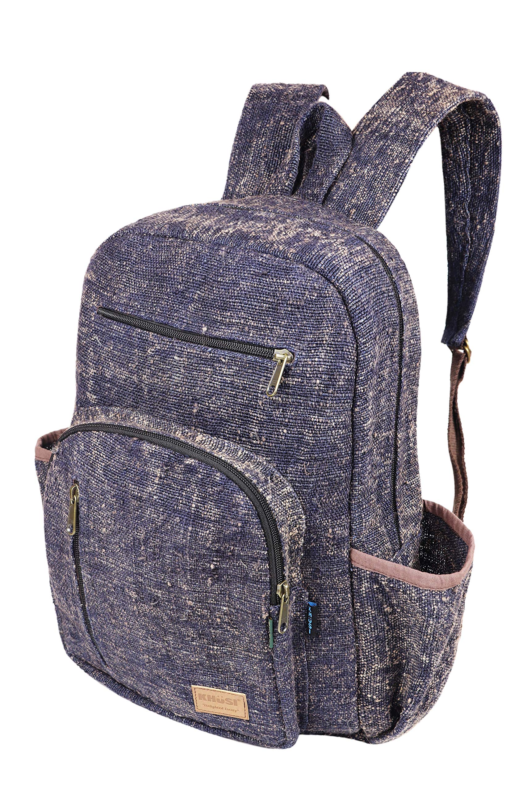 Premium Natural Hemp Backpack - Large Capacity Lightweight Travel Backpack for Women & Men - Waterproof Laptop Bag for School, Work, Hiking & Daily Use - Blue Eco-Friendly Shoulder Bag
