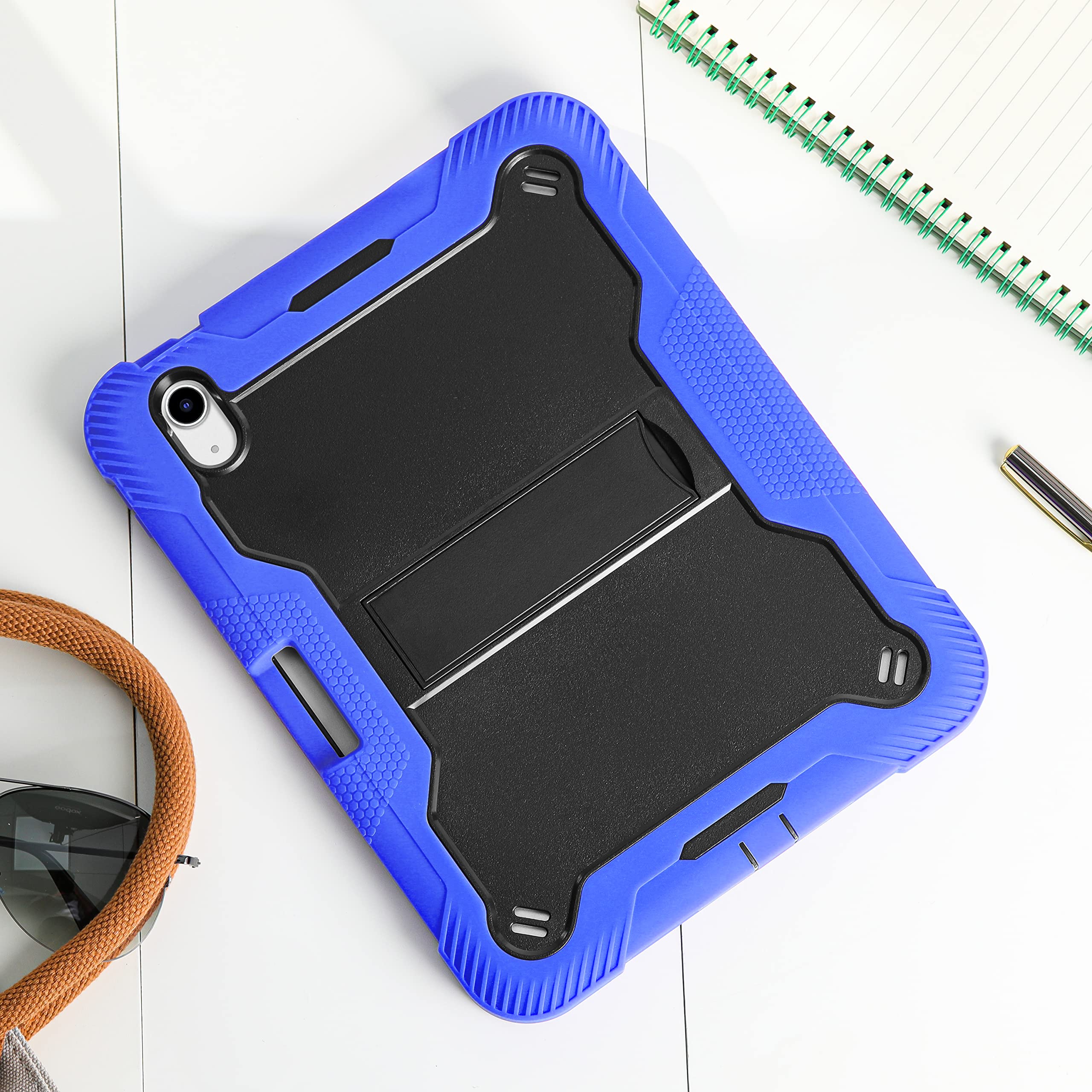 Shockproof iPad 10th Generation Case 2022 - KIQ Guardian Hybrid Protective Cover with Kickstand for Apple iPad 10.9 (10th Gen) | Black & Blue | Perfect for Work, Travel & Entertainment