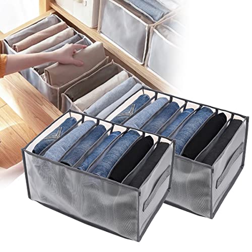 7 Grid Wardrobe Organizer - Foldable Multi-Layer Closet Storage Box for Jeans, Underwear & T-Shirts | Visible Drawer Organizer for Bedroom & Closet (2-Pack) | Perfect for Small Space Organization & Travel Storage