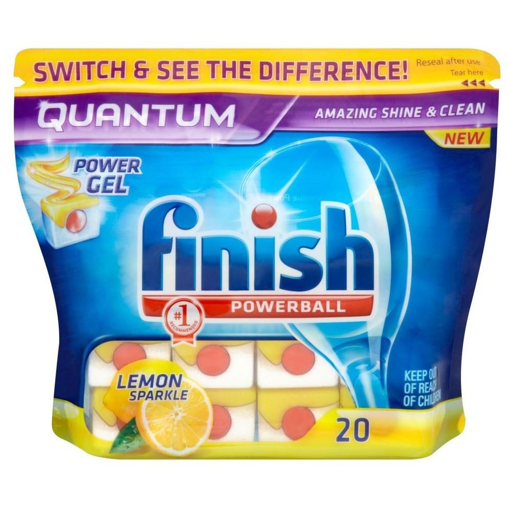 Finish Quantum Powerball Dishwasher Tablets Lemon Scent - 20 Count | Powerful Cleaning for Tough Stains | Perfect for Hard Water & Everyday Dishwashing