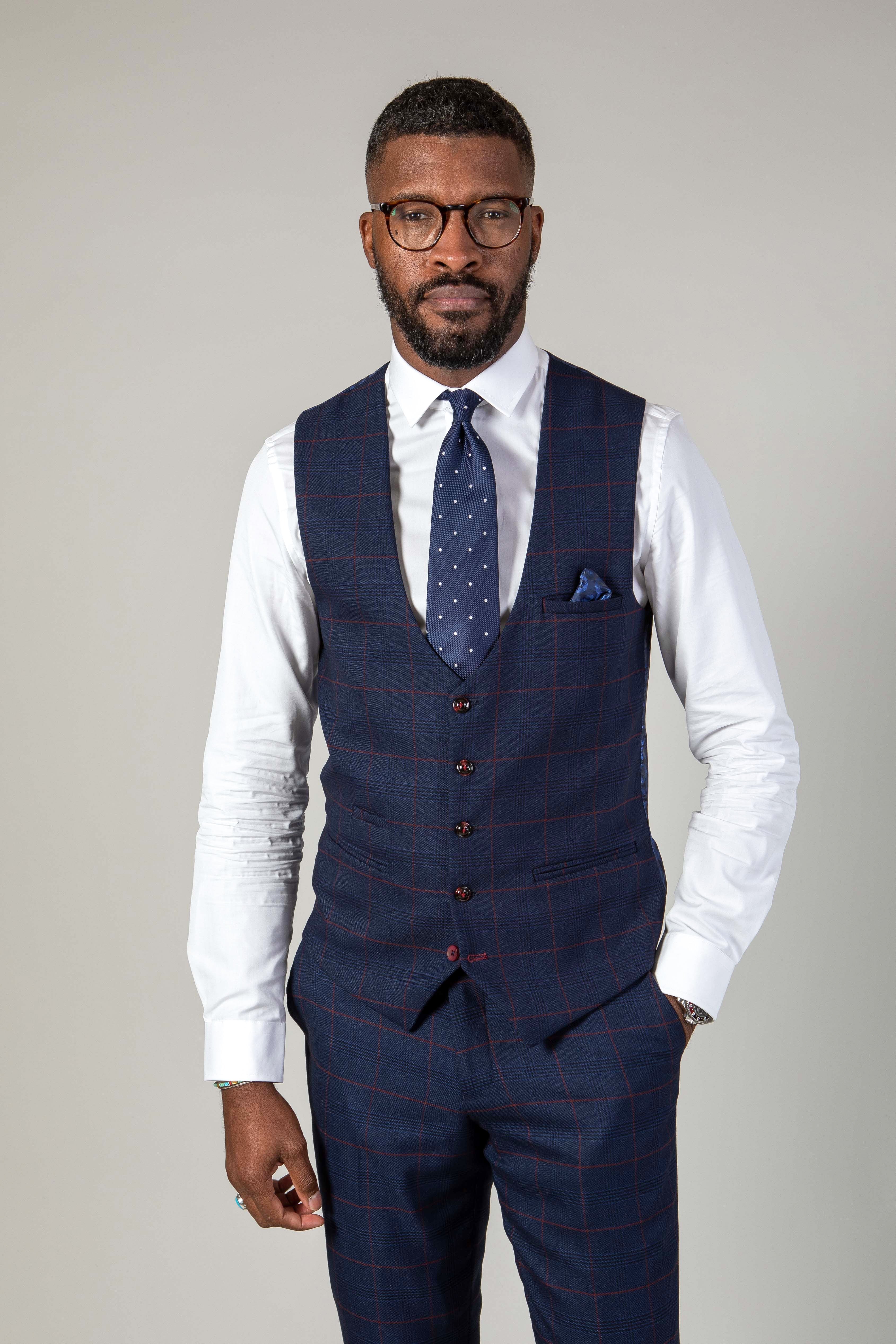 Edinson Navy & Wine Check Suit - Official Cardiff City F.C. Collection | Worn by Callum O'Dowda | Perfect for Match Days & Formal Events