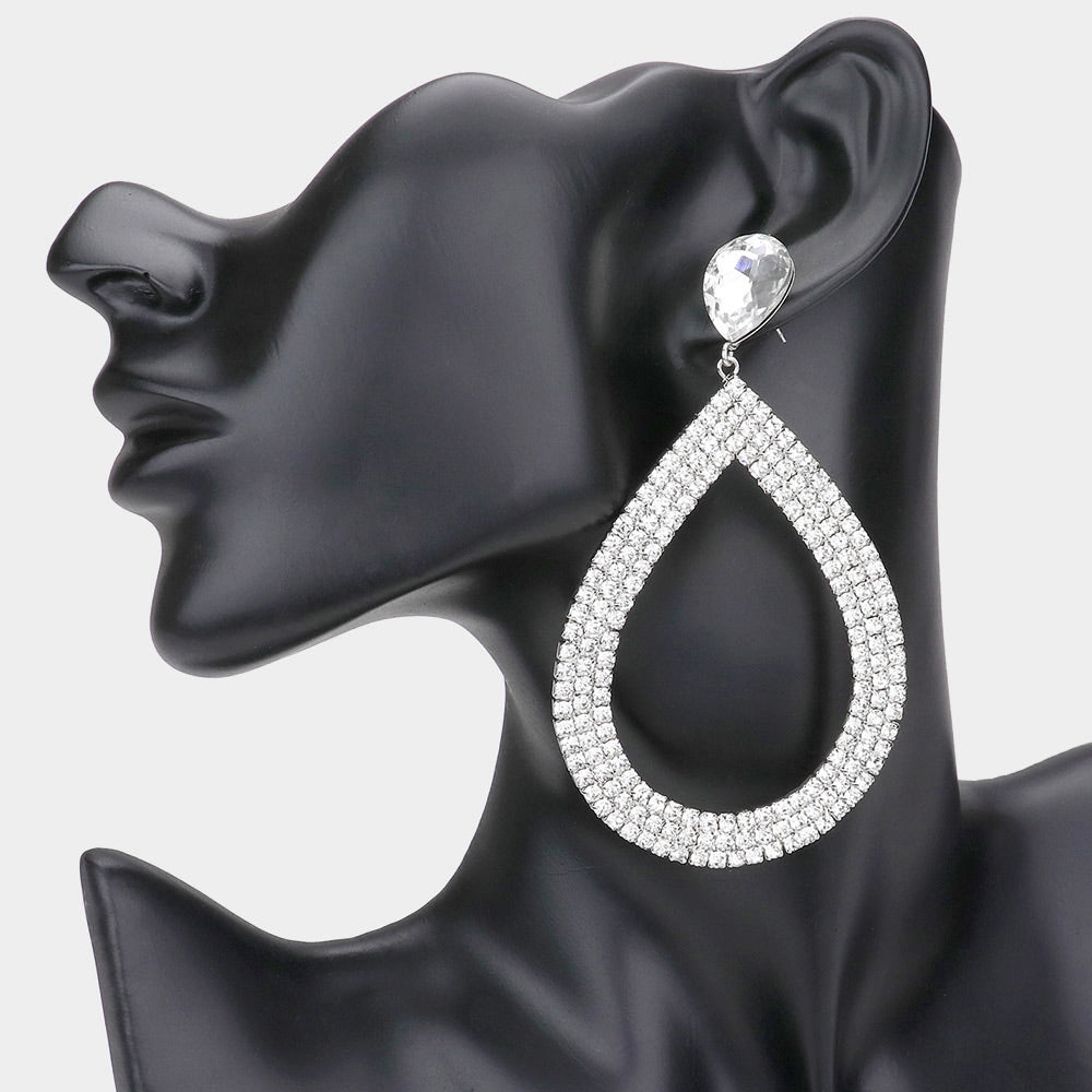 Silver Rhinestone Teardrop Dangle Earrings for Pageant & Prom | Elegant Clear Crystal Drop Earrings | Perfect for Weddings, Parties & Special Occasions