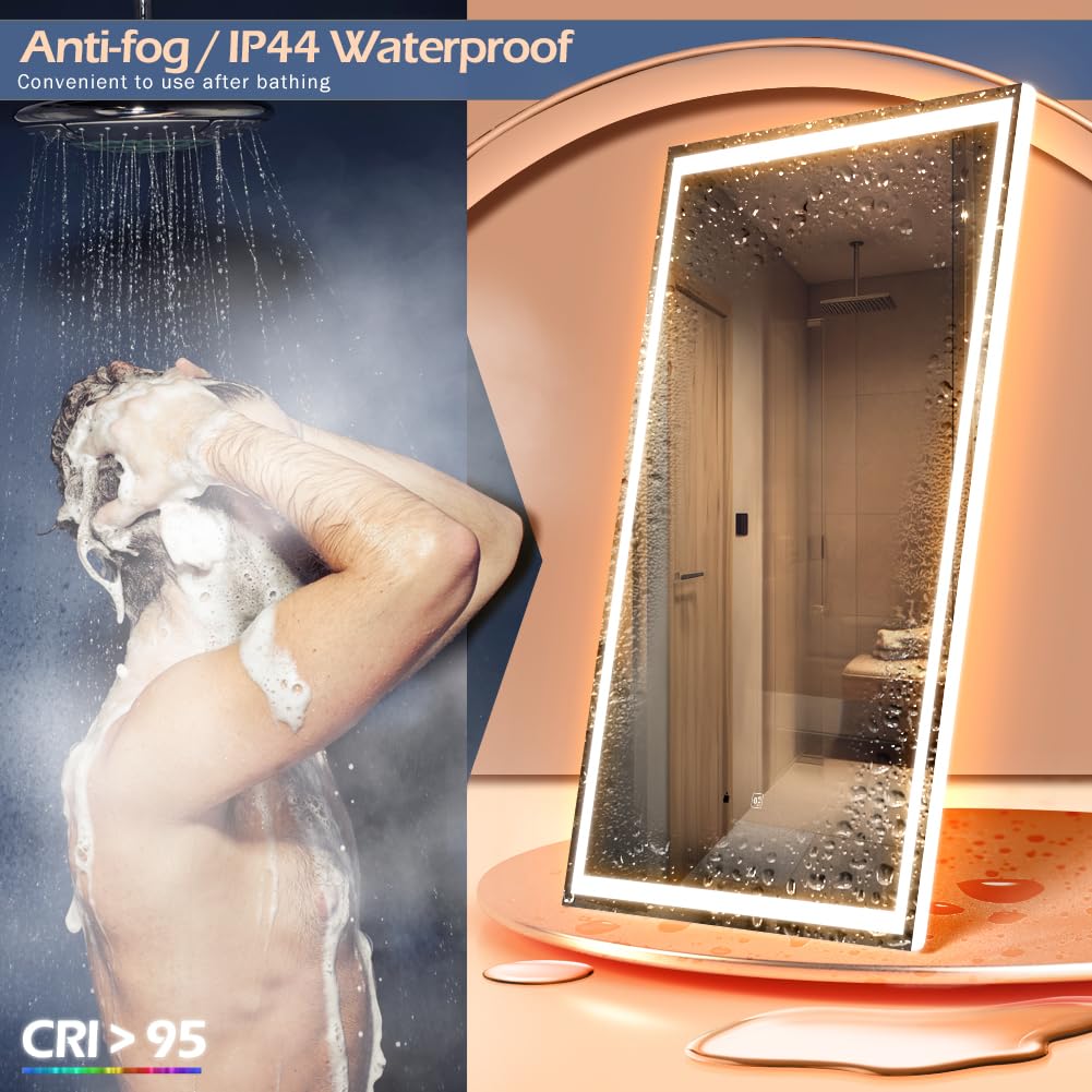 GANPE 32 x 40 Inch Smart LED Bathroom Mirror with Bluetooth Speaker - Wave Sensor, Dimmable Anti-Fog, IP44 Waterproof - Perfect for Modern Bathrooms, Vanities & Home Decor