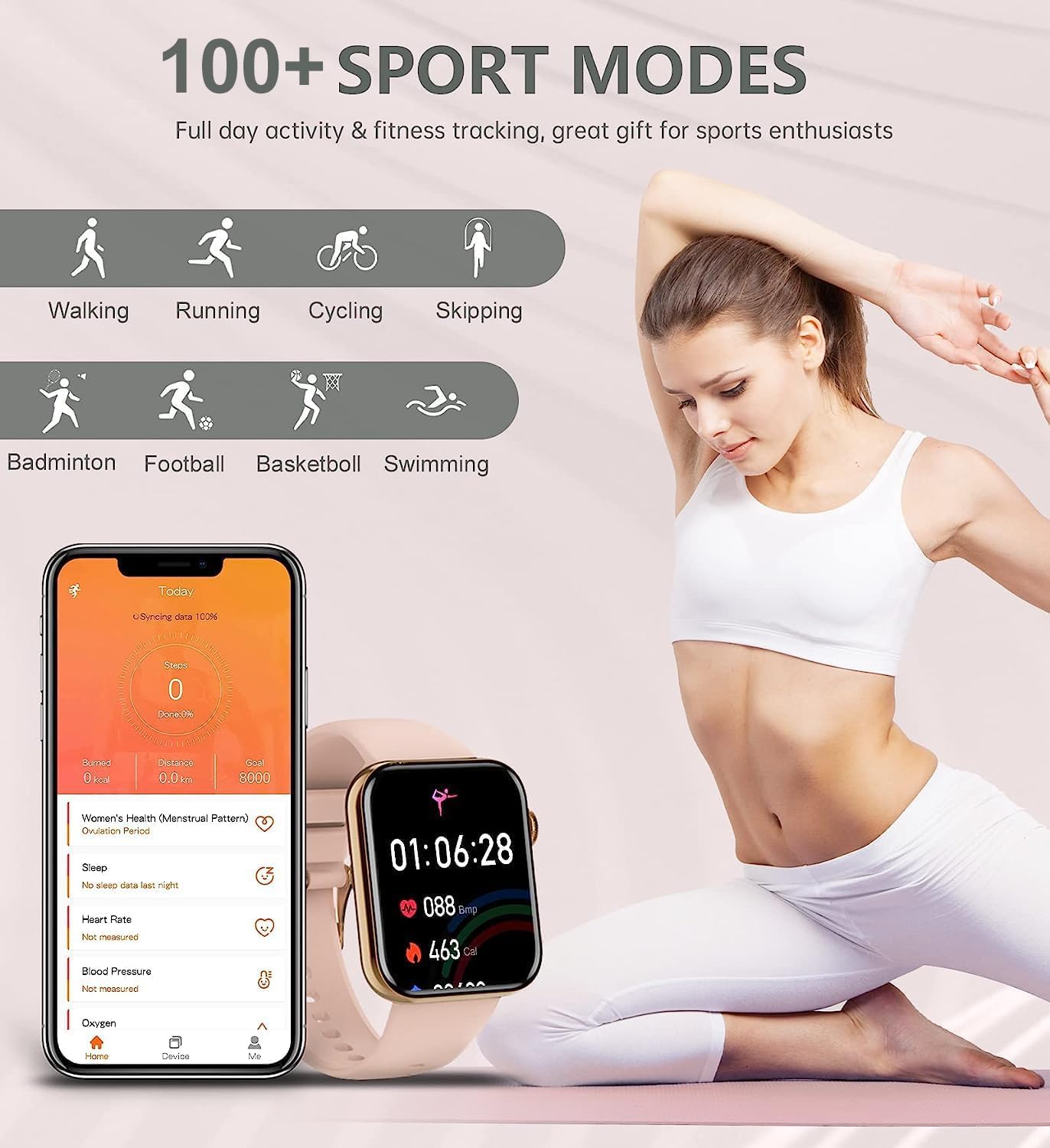 Betatree Smart Watch for iPhone Android, 1.85