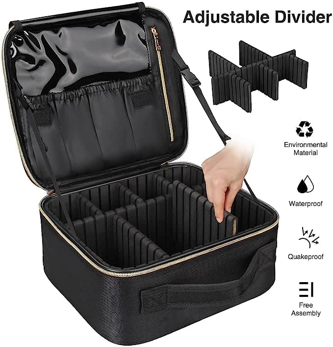 EKANTIK Professional Makeup Organizer Travel Cosmetic Case - Adjustable Compartments Vanity Bag with Portable Storage | Perfect for Travel, Home & Salon Use (Multicolor, Pack of 1)