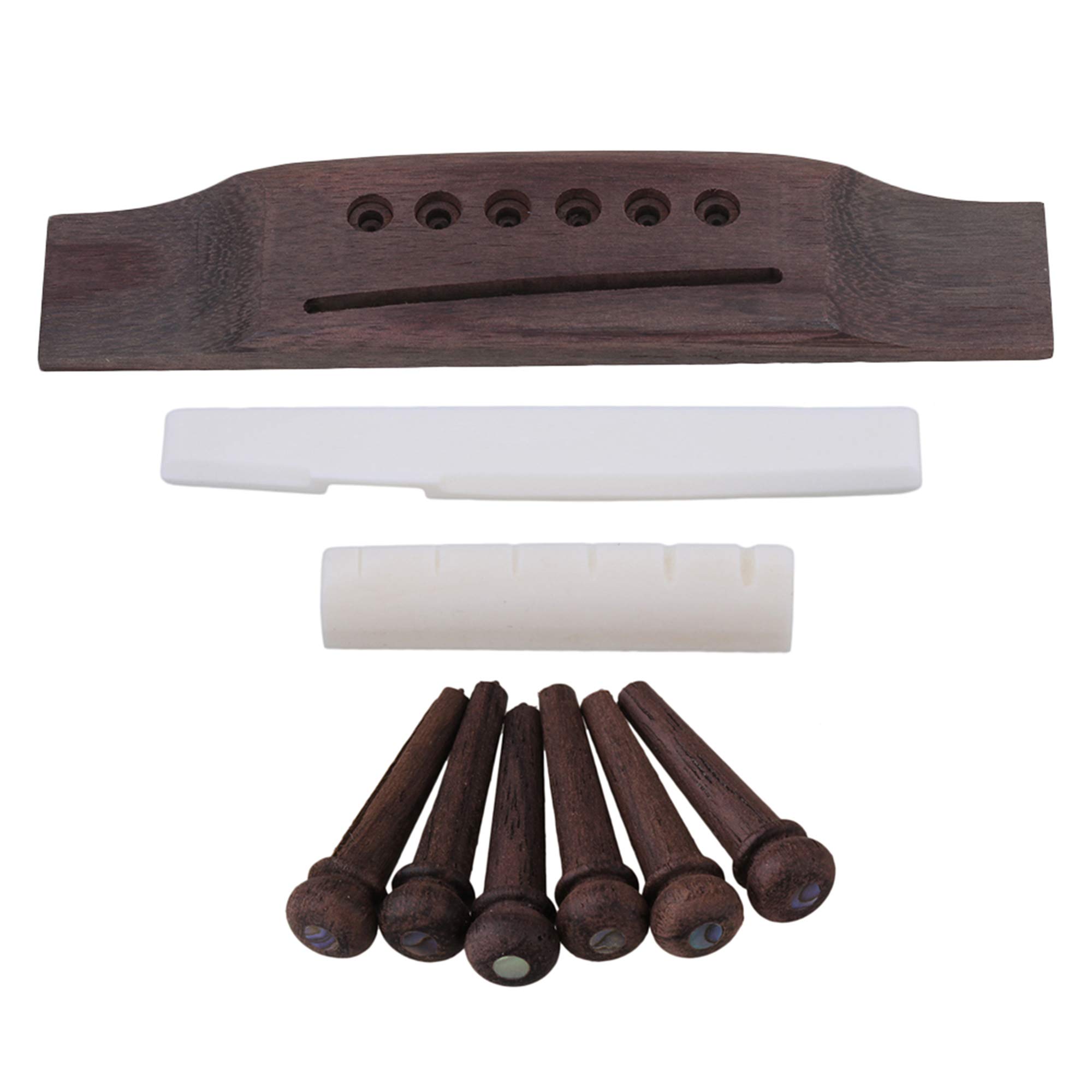 6 String Folk Guitar Bone Nut and Saddle Set with Rosewood Bridge Pins - Premium Acoustic Guitar Upgrade Kit for Better Tone & Sustain | Perfect for Guitar Maintenance, Repair, and Sound Enhancement