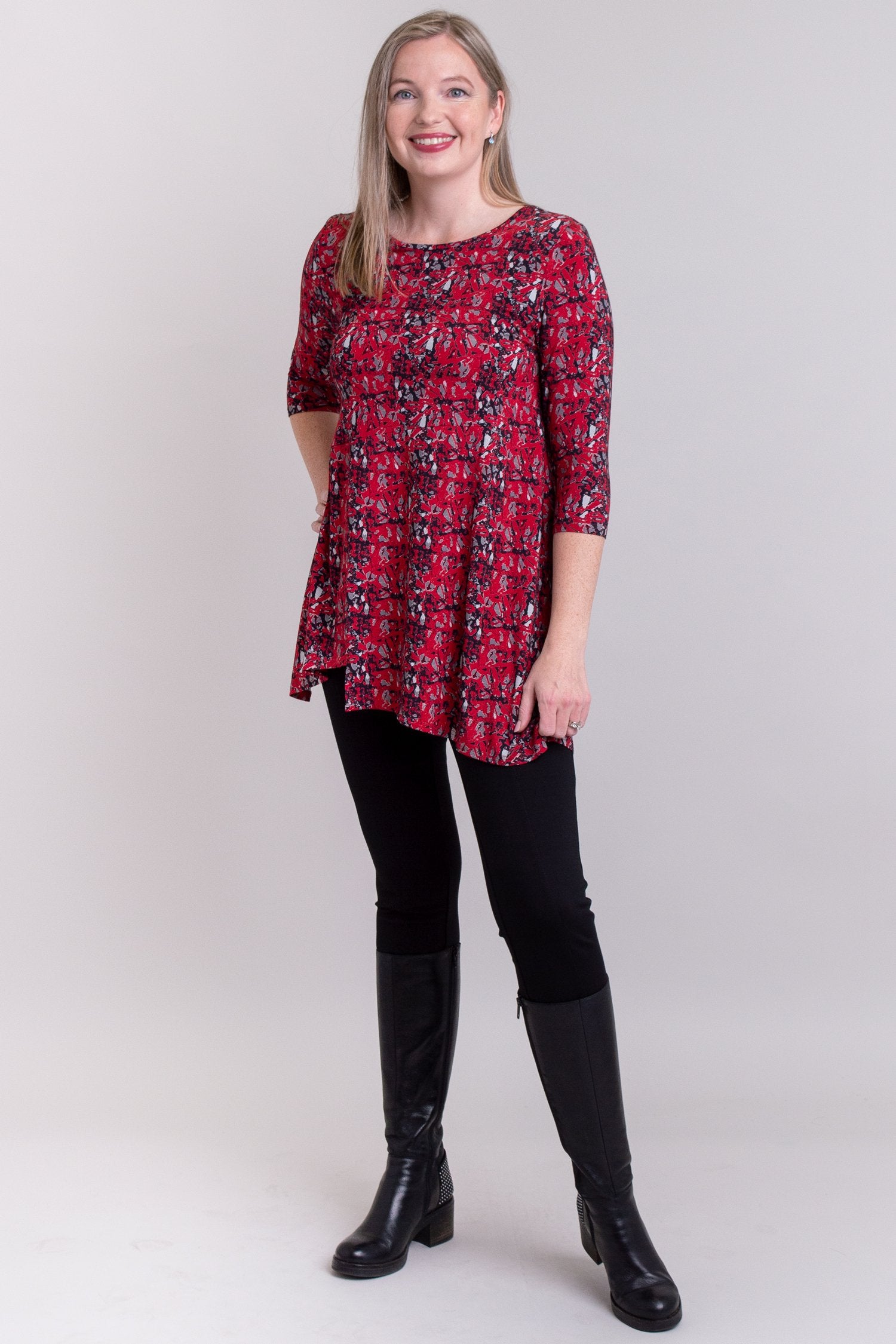 Stylish Red Bamboo Tunic Top for Women - Flattering Loose Fit Blouse - Perfect for Casual Wear, Office & Summer Outfits