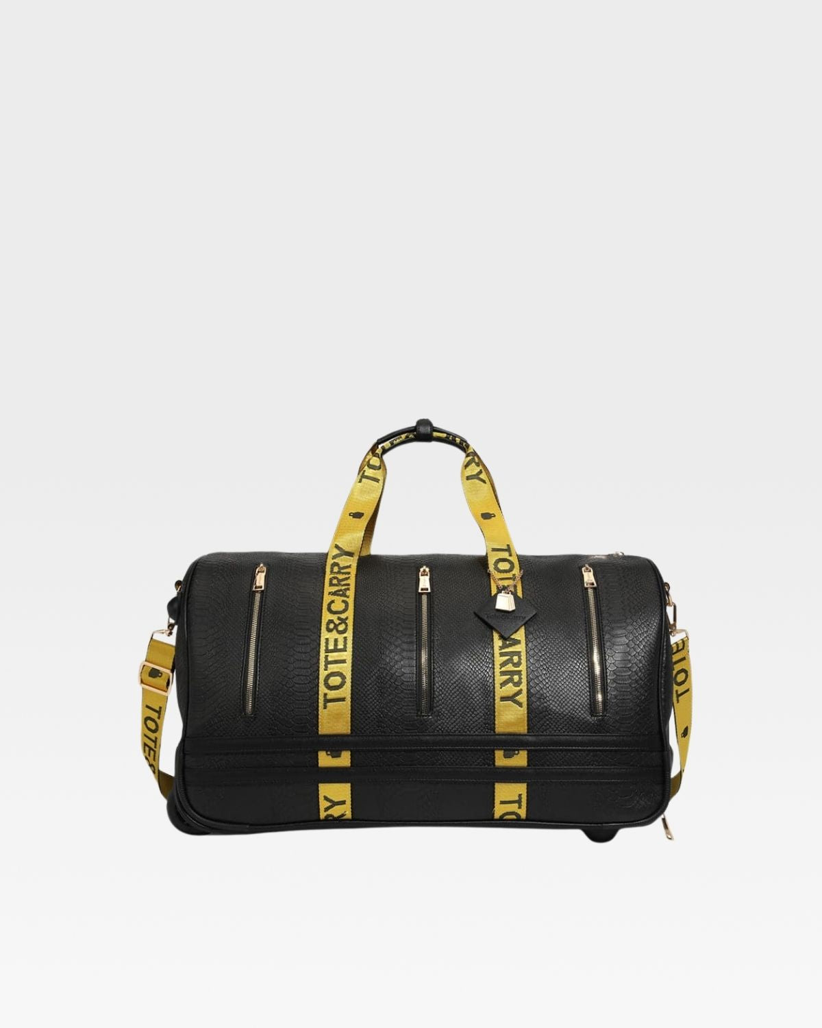 Black & Yellow Rolling Duffle Bag with Caution Tape Design - Perfect for Travel, Gym, and Work Commutes | Heavy-Duty Luggage with Wheels