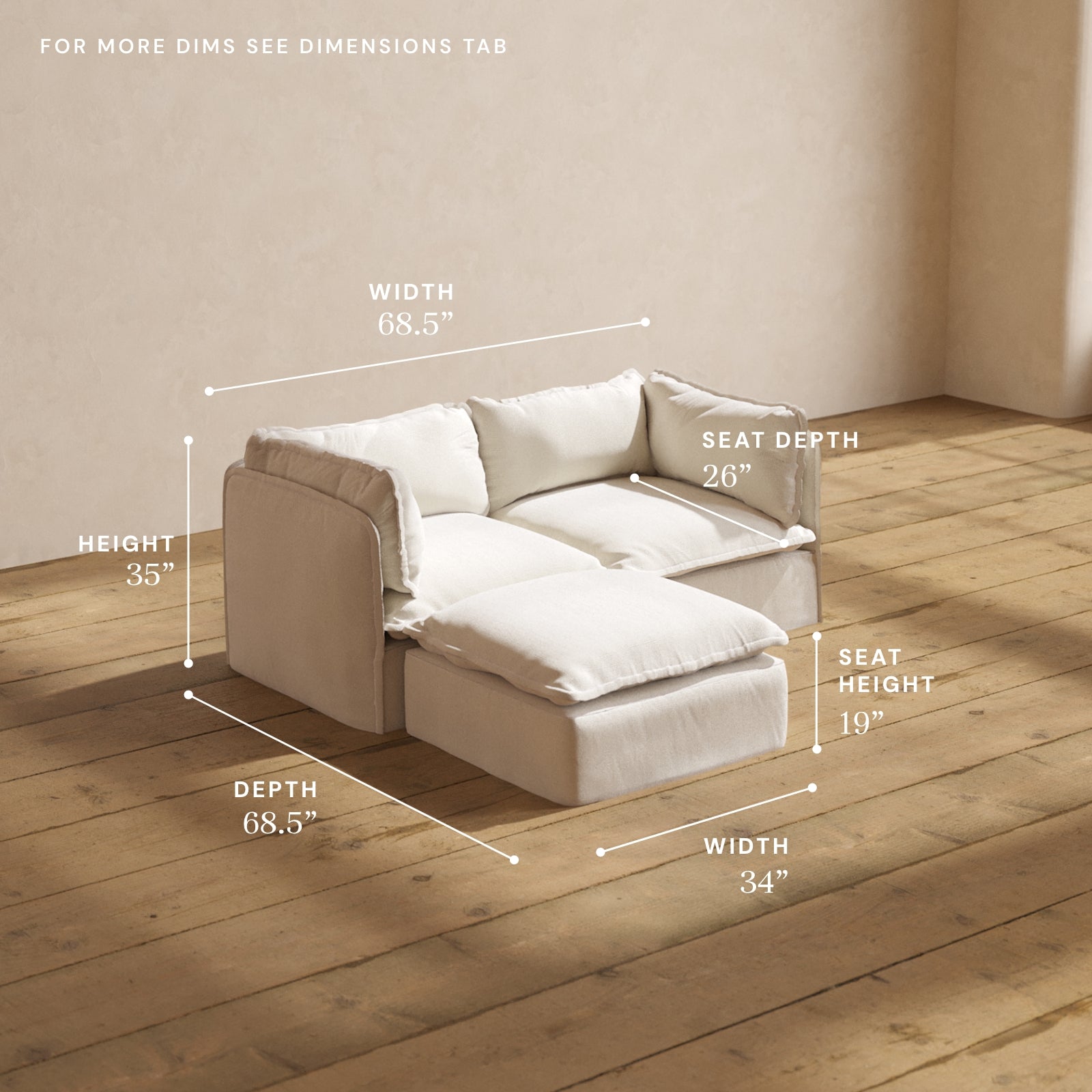 Modular Performance 2-Seater Sectional Sofa in Flour Color | Relaxed Blend Fabric | Perfect for Small Living Rooms & Apartments