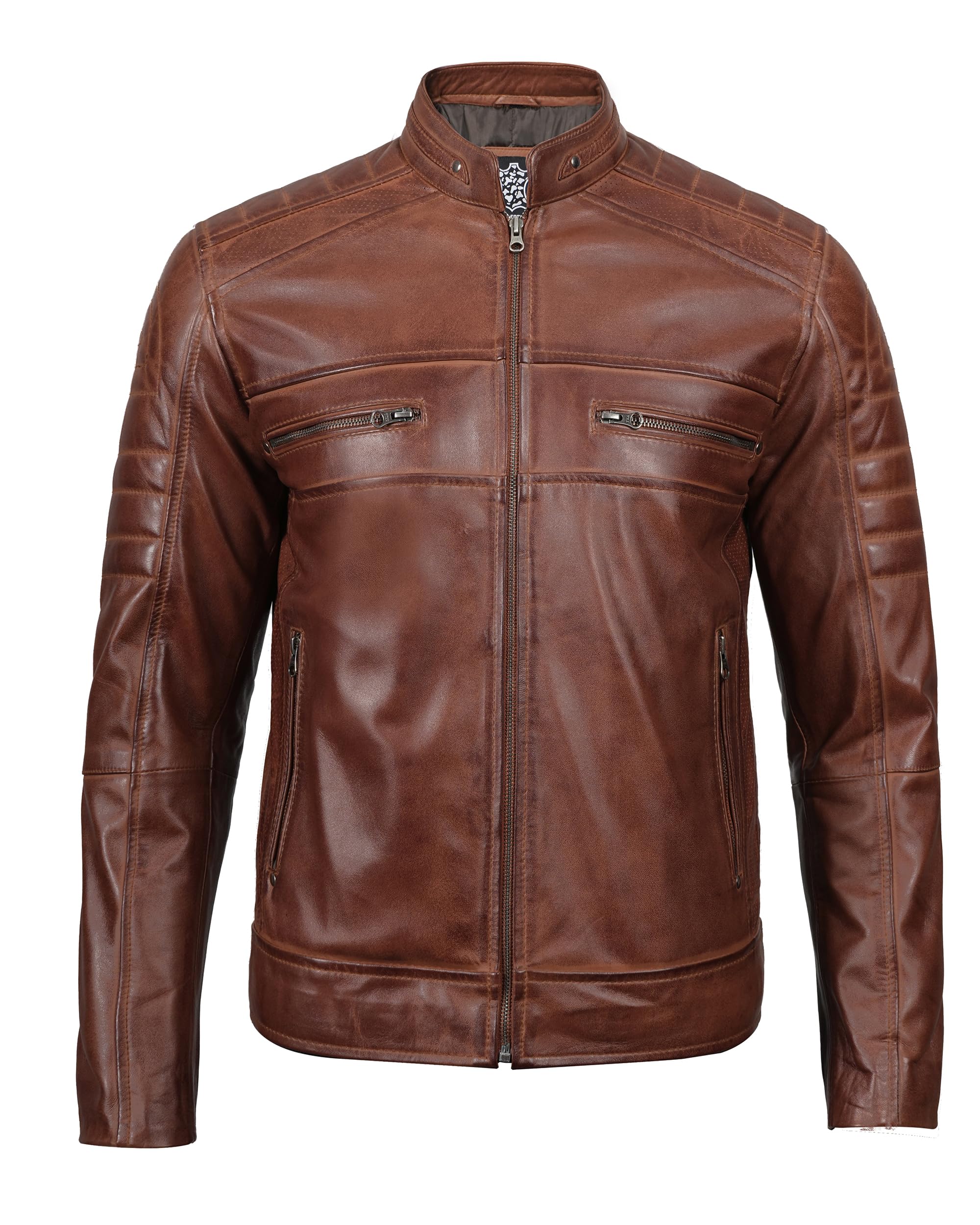 Decrum Men's Real Lambskin Leather Jacket - Cafe Racer Style Fashion Motorcycle Jacket for Men | Perfect for Riding, Casual Wear & Night Out