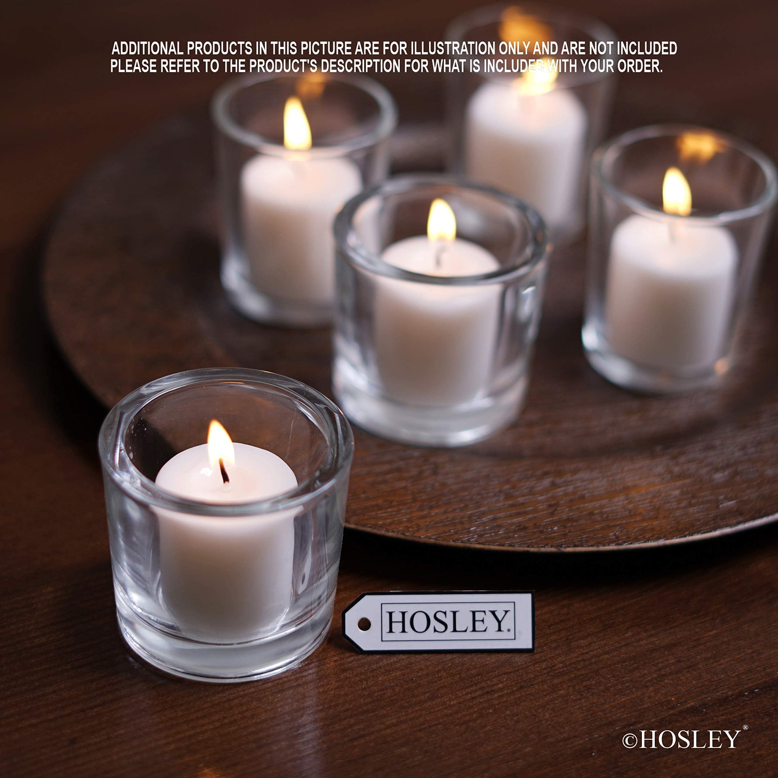 Hosley’s 72-Pack White Unscented Votive Candles & 4-Piece Clear Glass Tealight Holders (3.78 Inch Diameter) – Perfect for Weddings, Parties, Home Decor, and Romantic Ambiance