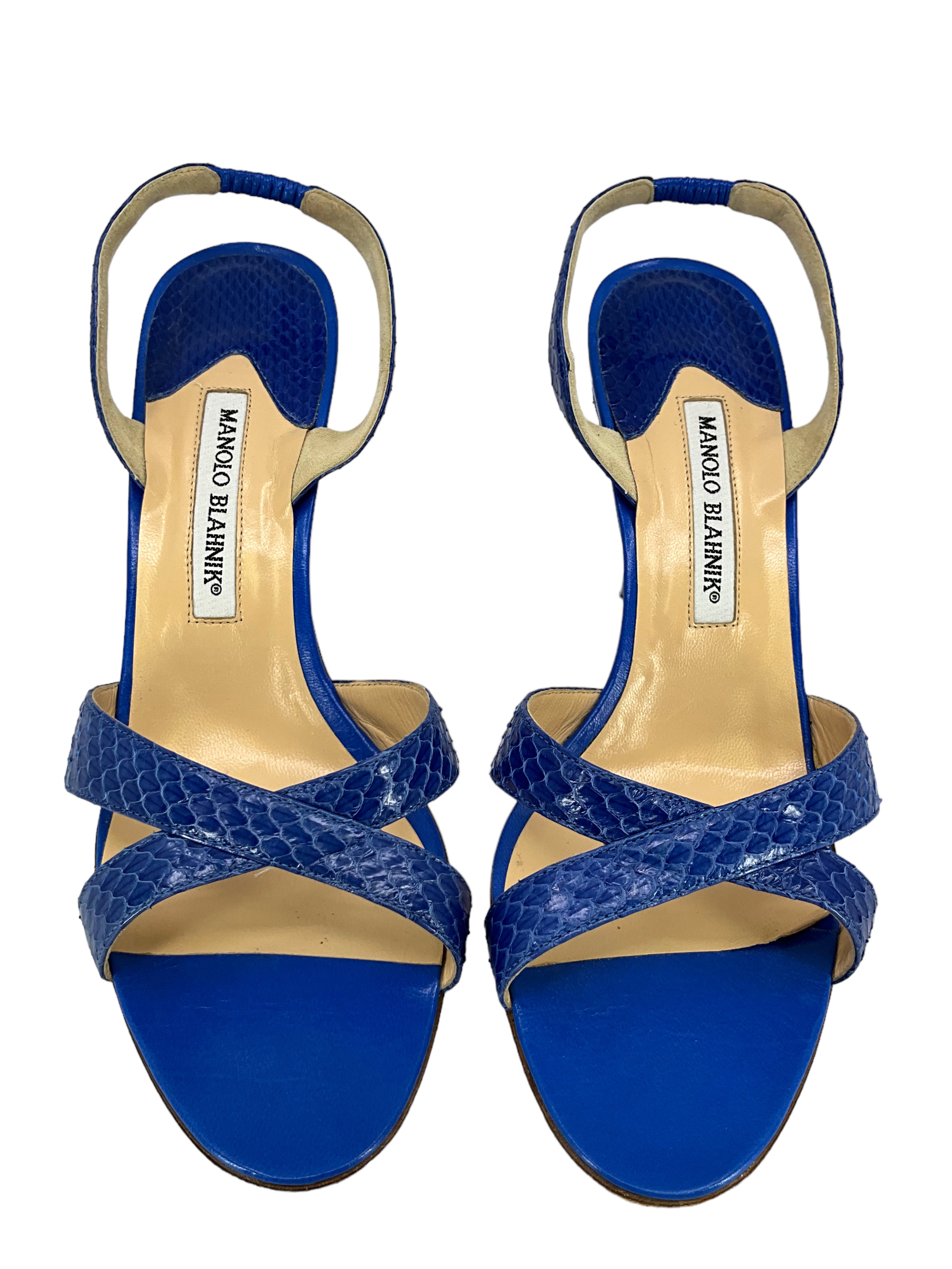 Manolo Blahnik Women's Strappy Snakeskin Sandals Size 9 - Luxury Designer Heels for Weddings, Parties & Evening Events