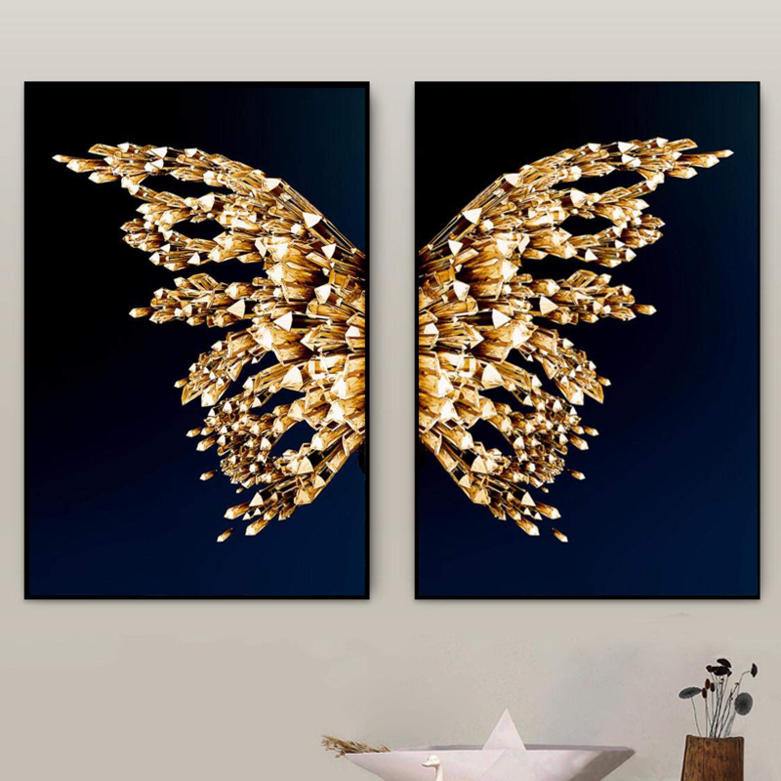 Golden Butterfly Wings Modern Abstract Canvas Wall Art - Frameless Painting for Home & Living Room Decor (60x90x2cm) | Perfect for Bohemian Style Interiors & Office Wall Decorations