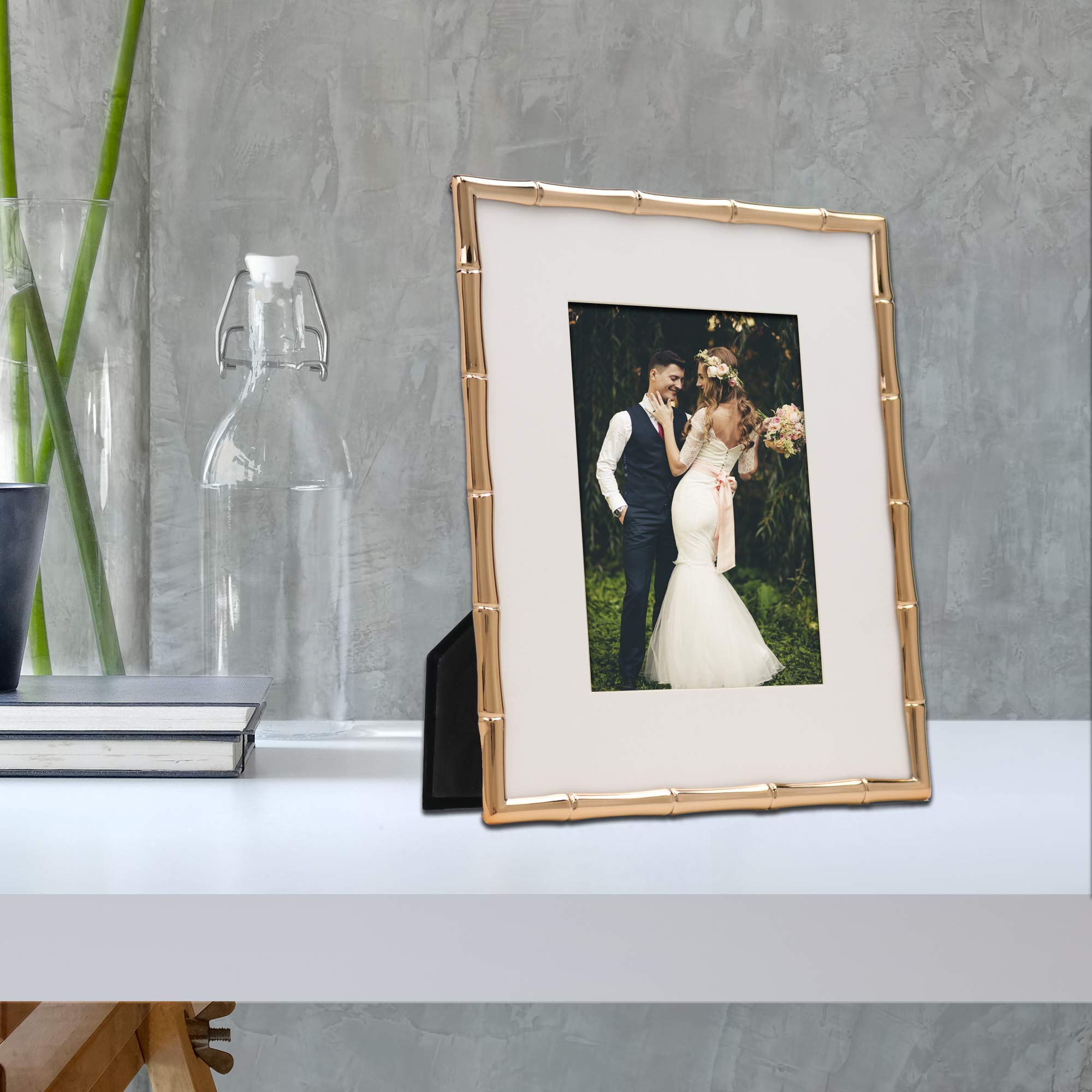 Lawrence Frames 8x10 Picture Frame with 5x7 Mat - Elegant Bamboo Design Metal Photo Frame in Gold | Perfect for Wall Decor, Tabletop Display, Home & Office Decorations