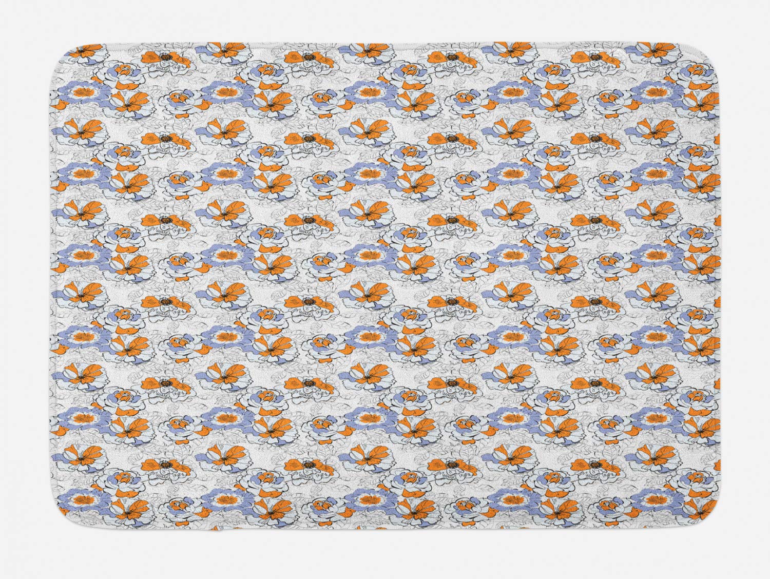 Ambesonne Floral Bath Mat - Non-Slip Plush Bathroom Rug with Hand-Drawn Spring Flower Design, 30.2 x 20 Inches, Lavender Blue & Orange - Perfect for Bathroom Decor, Spa Retreat, and Cozy Home Upgrade