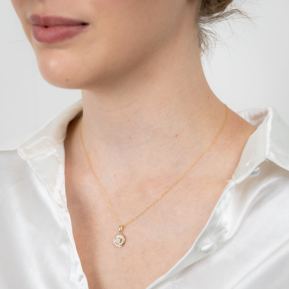 9ct Tri-Tone 1/10 Carat Diamond Swirl Pendant Necklace - 28 Round Brilliant Cut Diamonds in White, Rose & Yellow Gold - Elegant Jewelry Gift for Women, Perfect for Anniversaries, Birthdays & Special Occasions