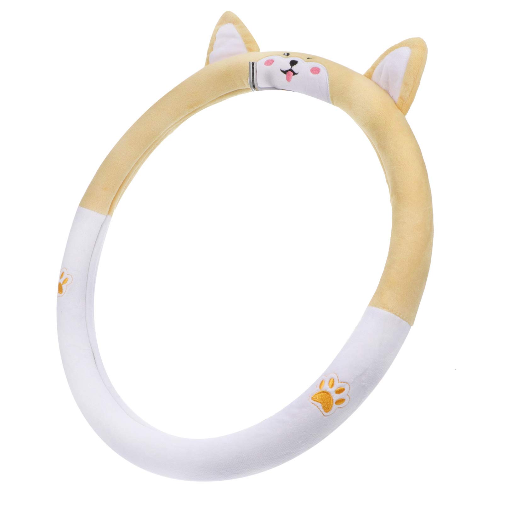 Wakauto Plush Steering Wheel Cover - Cute Cartoon Corgi Design, Universal Fit for Cars, Winter Warmth Accessory | Perfect for Cold Weather Commuting & Cozy Road Trips