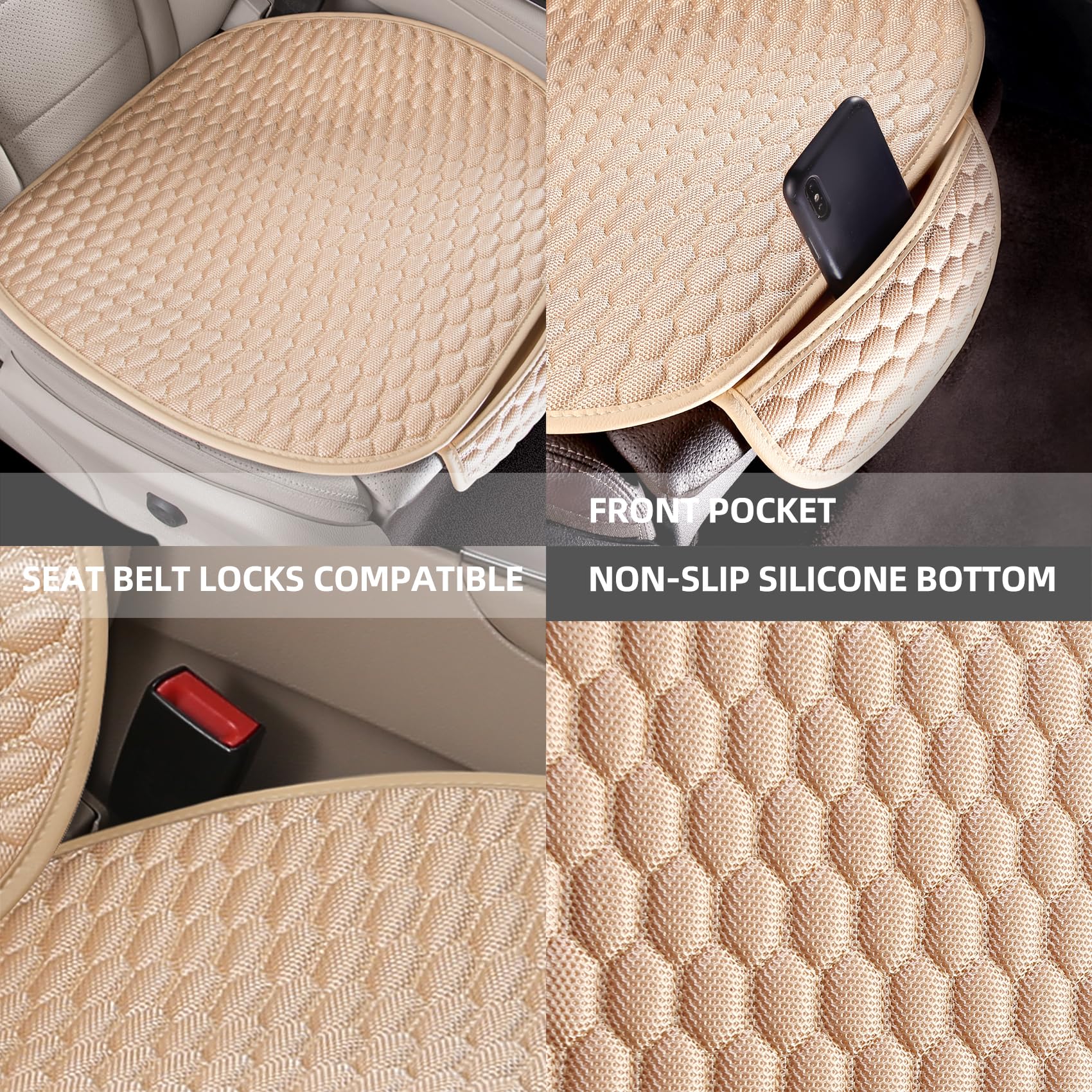Universal Car Seat Covers 2PCS Set - Breathable Anti-Slip Cushion Pad with Storage Bags for Most Sedans, SUVs & Pickup Trucks (Lantern Beige) - Perfect for Road Trips, Daily Commutes & Protecting Your Vehicle Seats