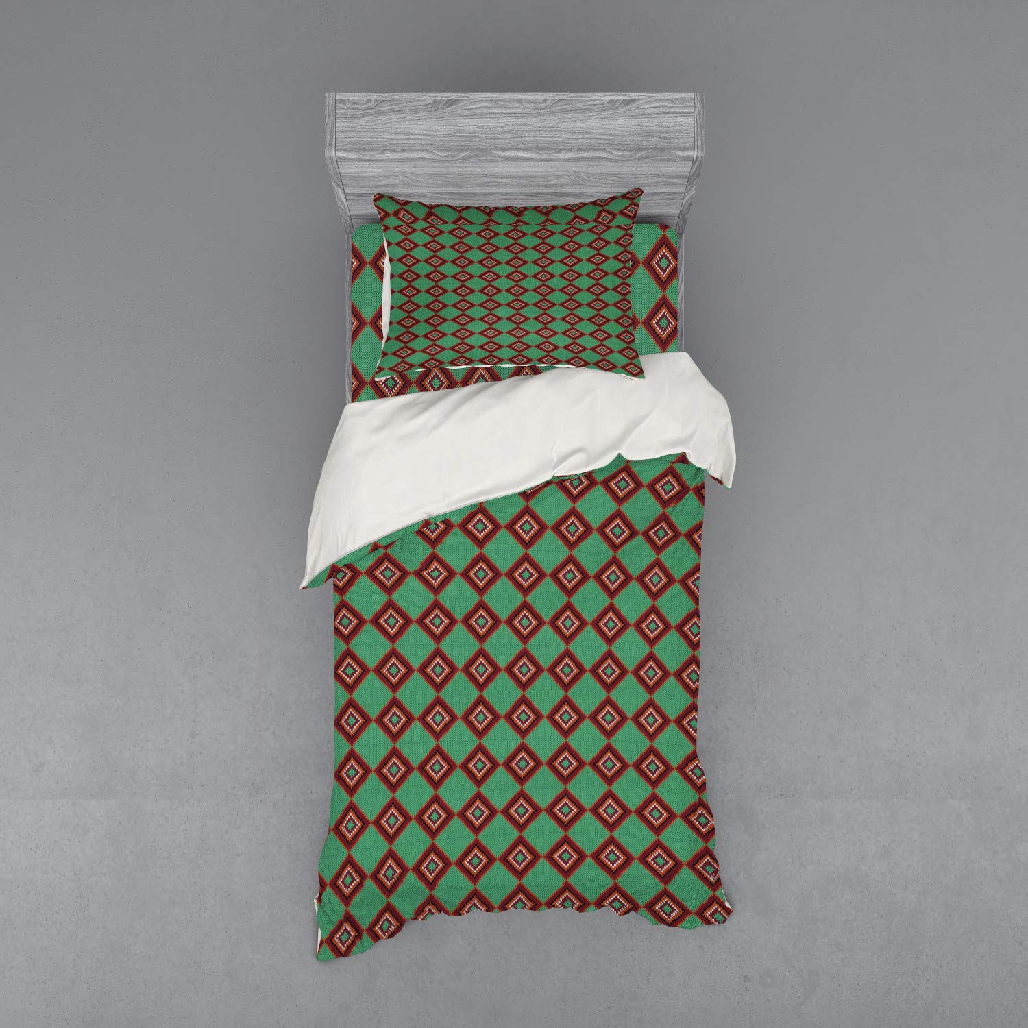 Ambesonne Ethnic Bedding Set - Colorful Rhombus Chevron Pattern Knit Design, 3-Piece Duvet Cover with Pillow Sham & Fitted Sheet, Twin Size, Multicolor | Bohemian Bedroom Decor, Guest Room Essentials, Vibrant Home Textiles