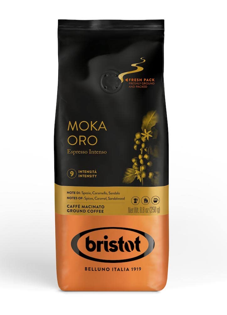 Bristot Moka Oro Italian Ground Espresso Coffee - Medium Roast (32 Bags) | Rich & Aromatic Blend for Home Brewing, Office Use & Gifts