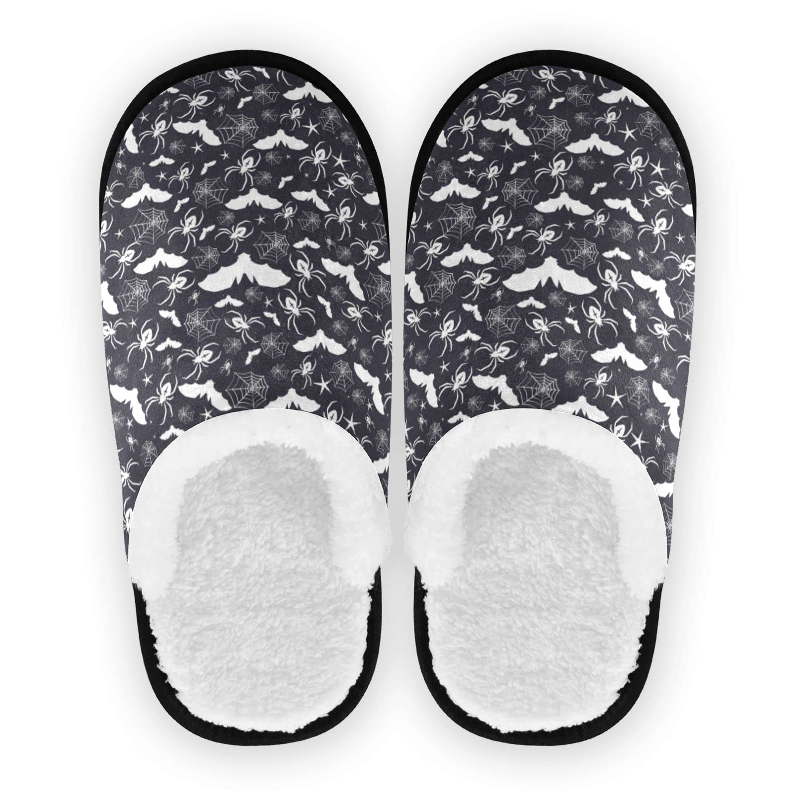 Vozoza Halloween Slippers for Women & Men - Bat & Spider Web Design Memory Foam House Shoes - Non-Slip Indoor & Outdoor Slippers for Home, Travel & Cosplay Costume Accessories