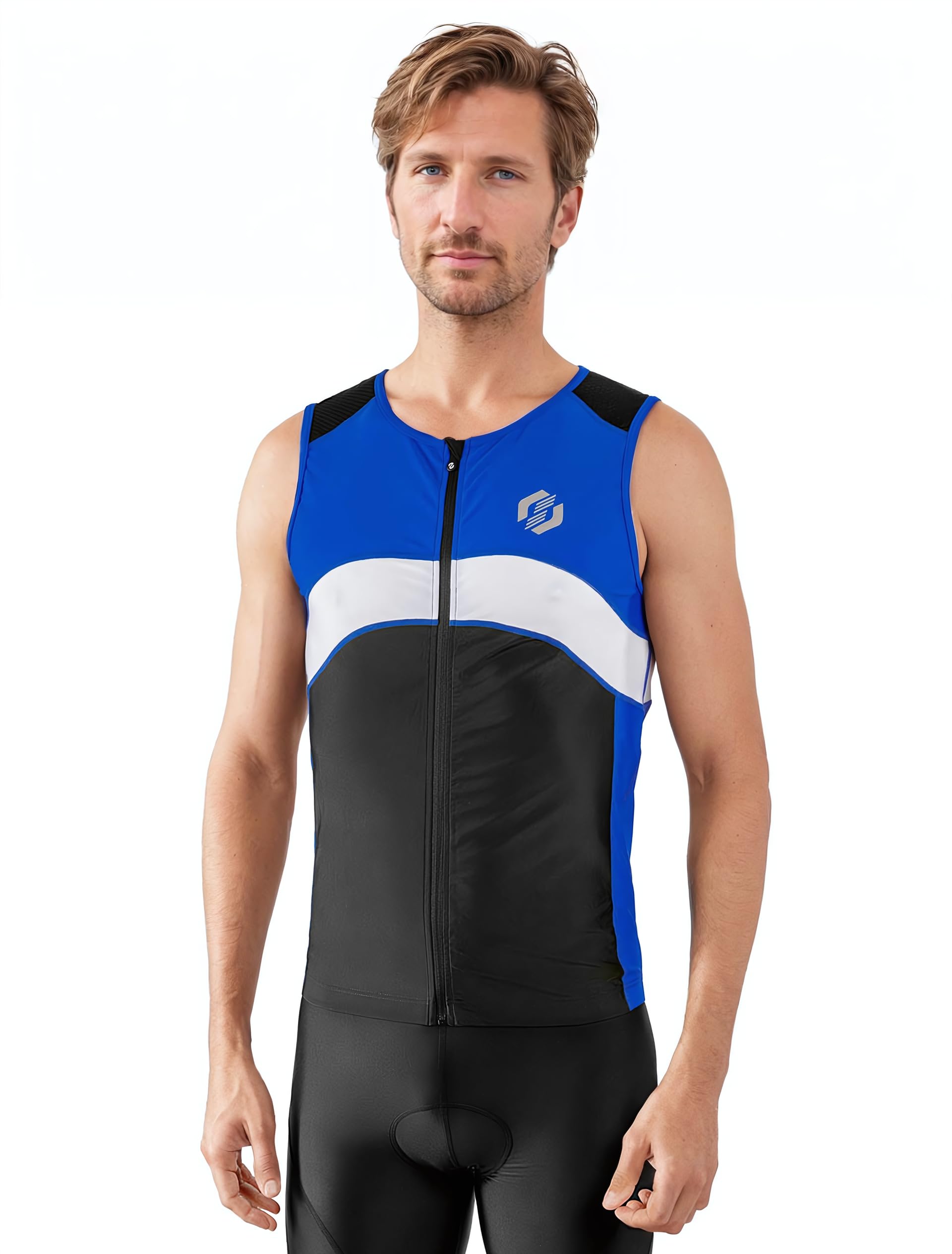 Men's Triathlon Sleeveless Top - PRO Premium FX Material Tri Shirt with 3 Pockets - Lightweight Quick-Dry Athletic Shirt for Cycling, Running & Swim Training