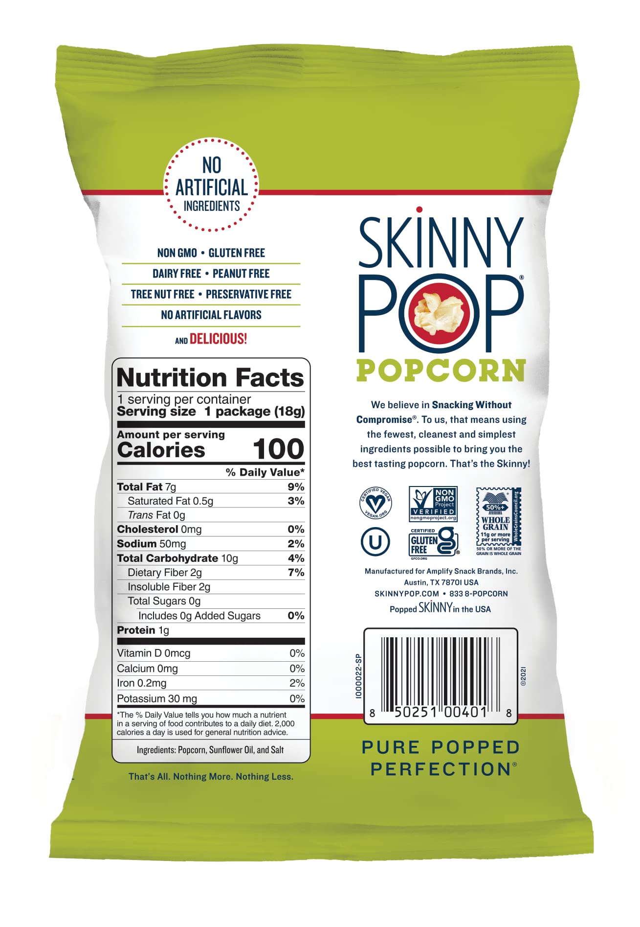 SkinnyPop Original Popcorn - 30 Pack of 0.65oz Individual Snack Size Bags | Gluten Free, Healthy, Low Calorie Popcorn Snacks | Perfect for Office, School Lunches & Movie Nights at Home