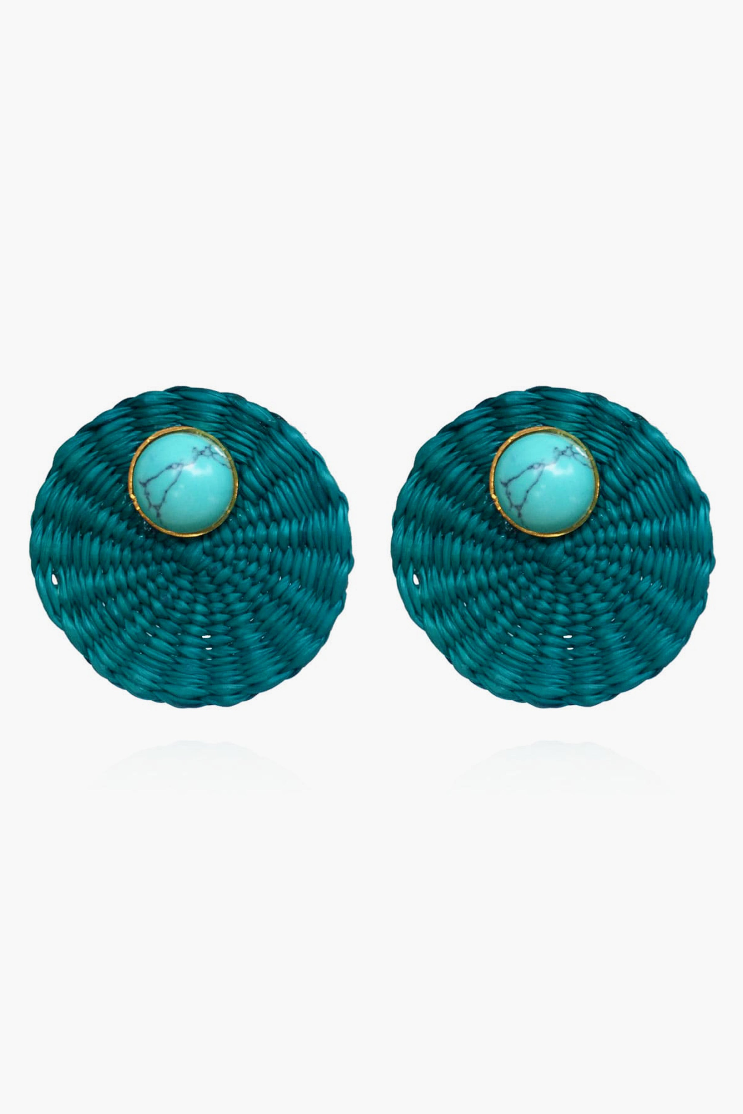 Blue Green Iraca Turquoise Stud Earrings for Women – Handmade Boho Chic Jewelry for Casual & Party Wear | Perfect Gift for Her
