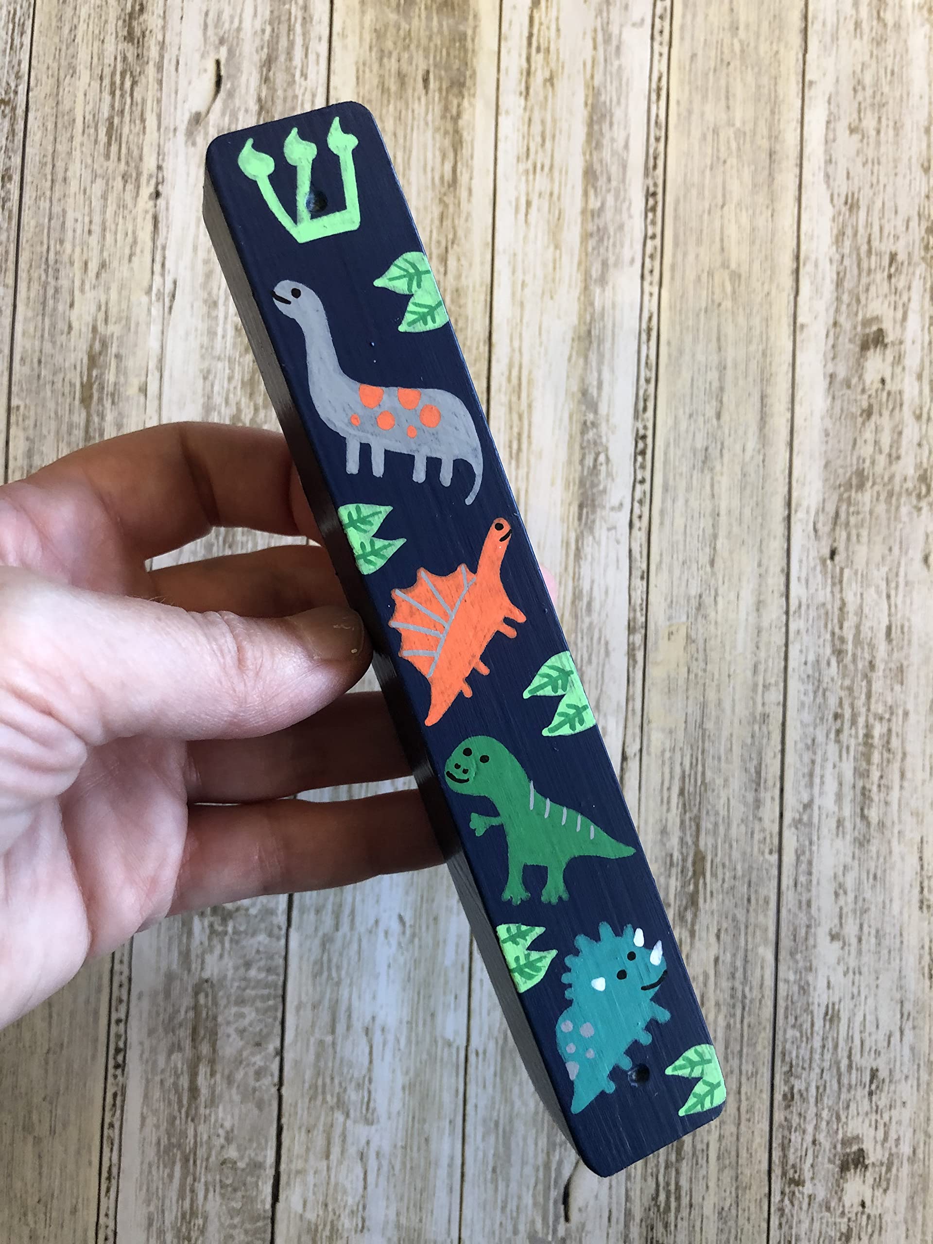 Dinosaur Mezuzah Scroll Case for Kids - Navy Blue Jewish Gift with Kosher Scroll Included | Perfect for Children's Rooms, Bar/Bat Mitzvah & Birthday Presents