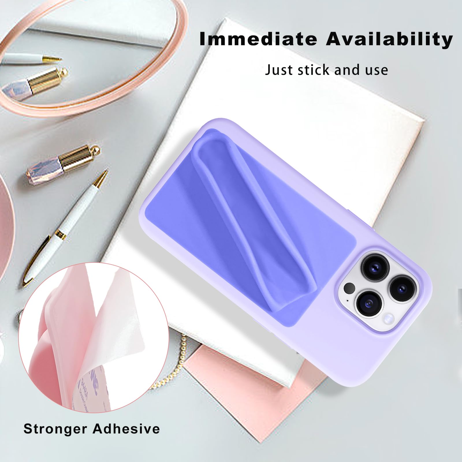 Silicone Lipstick Holder for iPhone & Android Phone Cases - Stick On Lip Gloss & Lip Balm Holder for Smartphone Back (Purple) - Perfect for Makeup Touch-Ups On The Go