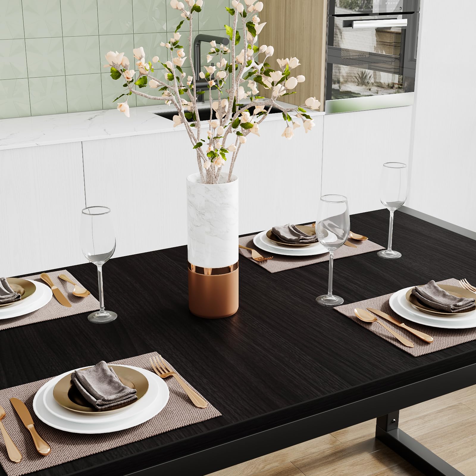 Rustic SHA CERLIN 4-Piece Kitchen Dining Table Set with Benches - Heavy Duty Metal Frame, Space-Saving Design for Small Kitchens & Apartments | Perfect for Breakfast Nooks, Cozy Dining & Compact Living Spaces