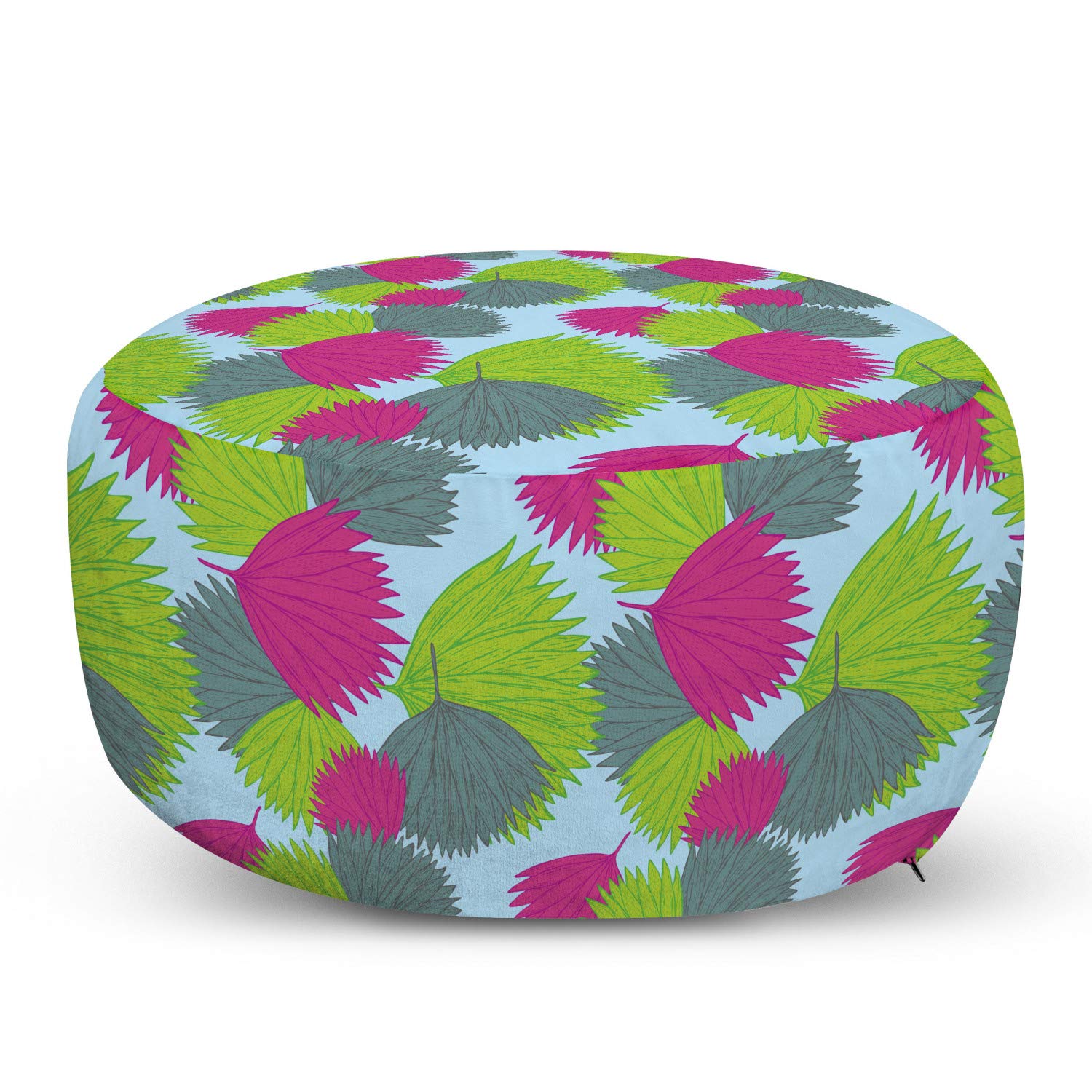 Ambesonne Exotic Ottoman Pouf with Tropical Botanical Leaf Pattern - Soft Decorative Foot Rest with Removable Cover for Living Room & Bedroom - Multicolor Home Decor Accent | Perfect for Lounge Chairs, Reading Nooks & Boho Style Interiors