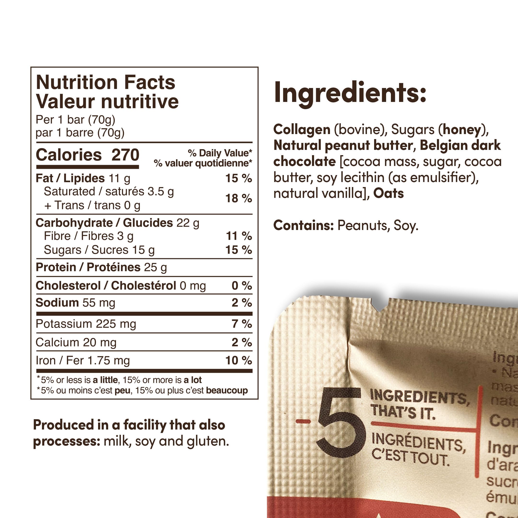 Zentein Nutrition Protein Bars with Collagen - 25g Protein, 70g (12 Count) | Peanut Butter Cup Flavor | 5-Ingredient Healthy Snacks | Made in Canada | Perfect for Gym, Hiking & On-the-Go Nutrition
