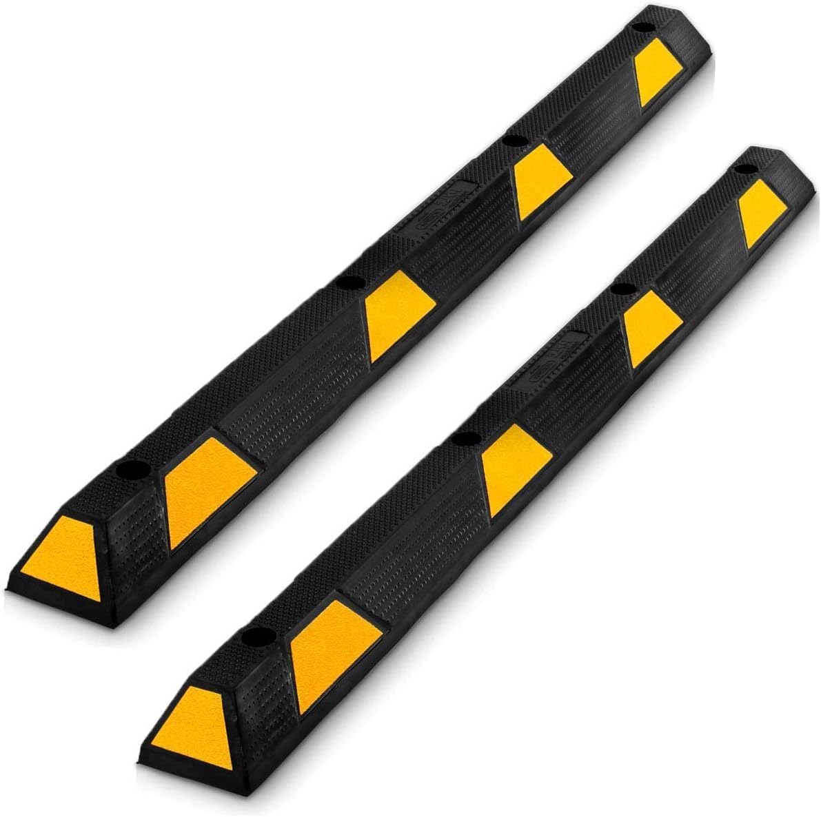 GARVEE 2 Pack Heavy Duty Rubber Parking Curb - 72 Inch Garage Floor Stopper with Reflective Yellow Stripes for Vehicles, Trucks & Driveways - Perfect for Parking Lots, Warehouses & Commercial Properties