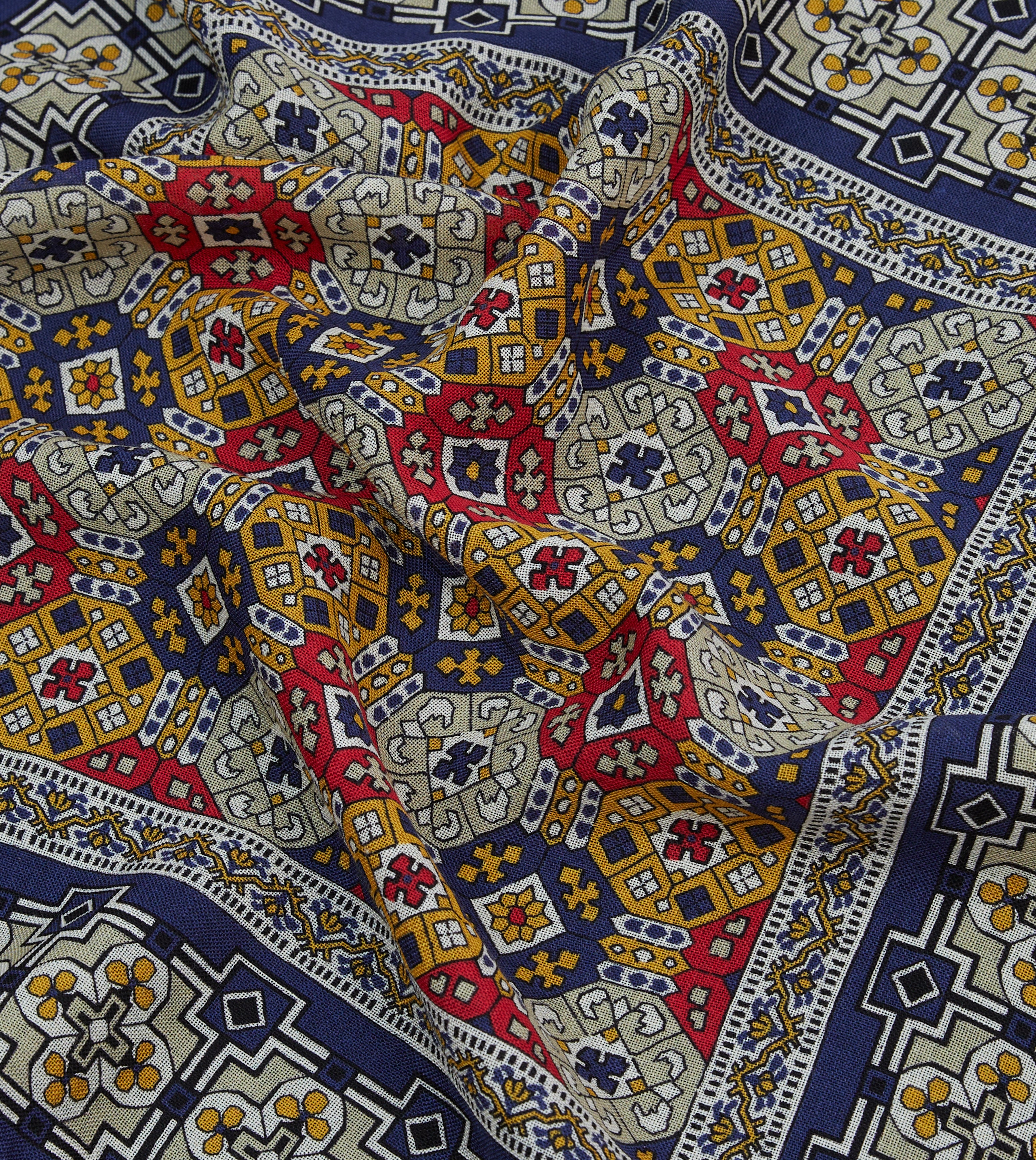 Navy Blue Geometric Pattern Wool Silk Pocket Square for Men - Elegant Handkerchief for Weddings, Suits & Formal Events