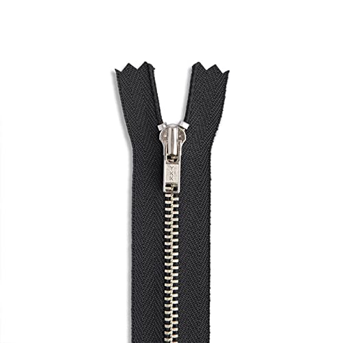 Heavy Duty 11 Inch Black Metal Zipper with Silver Brass Teeth - Non-Separating Sewing Zipper for DIY Crafts, Bags, Jackets & Outdoor Gear