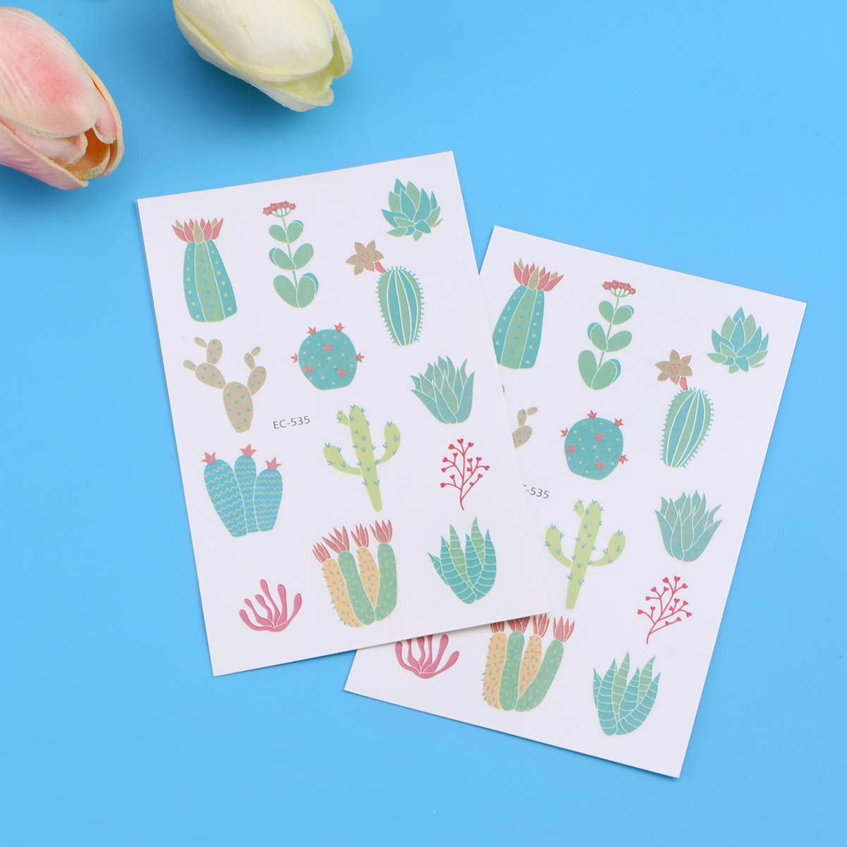 10 Sheets Temporary Tattoos for Kids - Cactus Plant Fake Tattoo Stickers, Waterproof & Safe, Fun Body Art for Parties, Halloween & Summer Activities