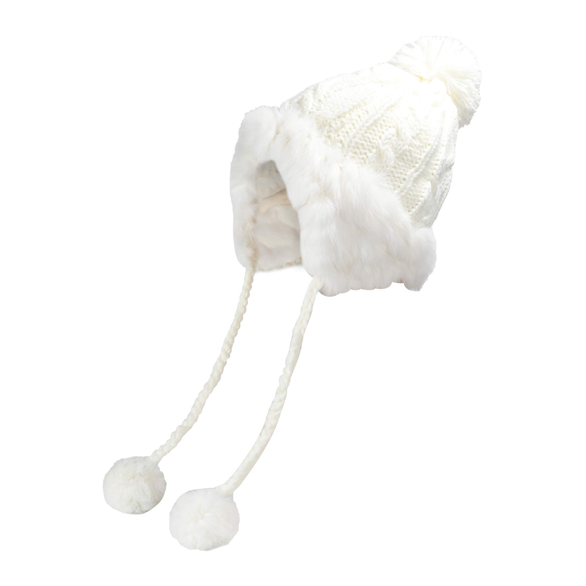 ZLYC Women's Winter Rabbit Fur Knit Beanie Hat with Earflaps - Warm Fleece Lined Bobble Cap for Cold Weather, Outdoor Activities & Fashion Accessory