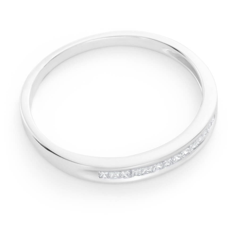 9ct White Gold Diamond Ring Set with 15 Princess Cut Diamonds - Elegant Wedding & Engagement Jewelry for Women