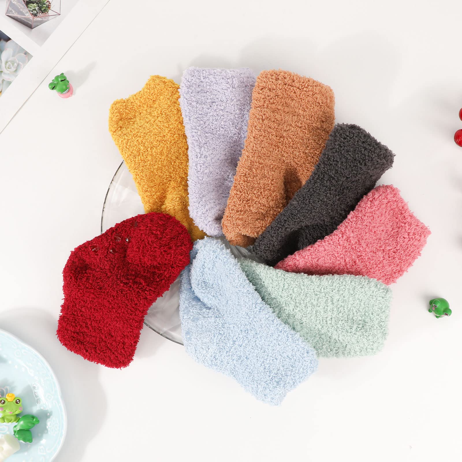 QKURT 8 Pairs Non-Slip Baby Socks - Soft Thermal Winter Socks for Boys & Girls 0-24 Months | Warm Cozy Sleeping Socks for Infants & Toddlers | Perfect for Indoor Play, Nursery & Cold Weather Outings