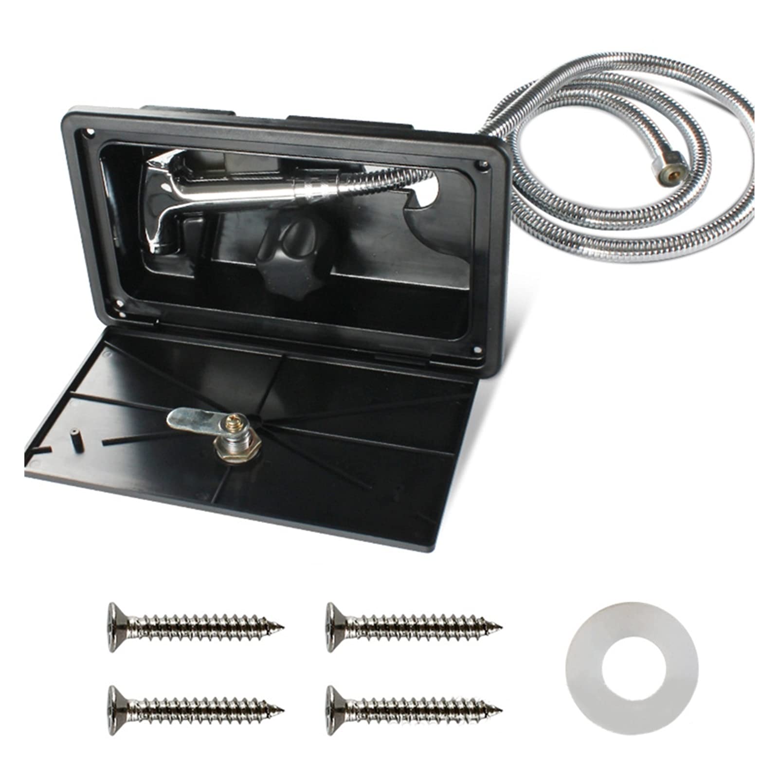 RV Shower Box Kit with Lock - Includes Shower Faucet, Hose & Wand - Perfect for Boats, Marine, Campers, Motorhomes & Caravans - Durable & Compact Design for Outdoor Adventures (Color: 7HH802941 BK)