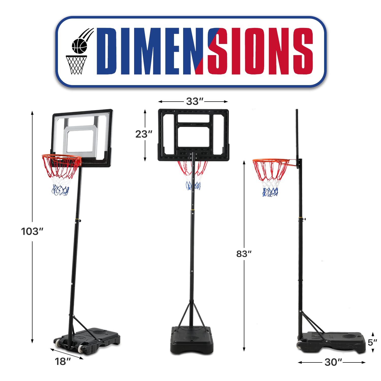 MoNiBloom Adjustable Height Portable Basketball Hoop with Backboard - 44