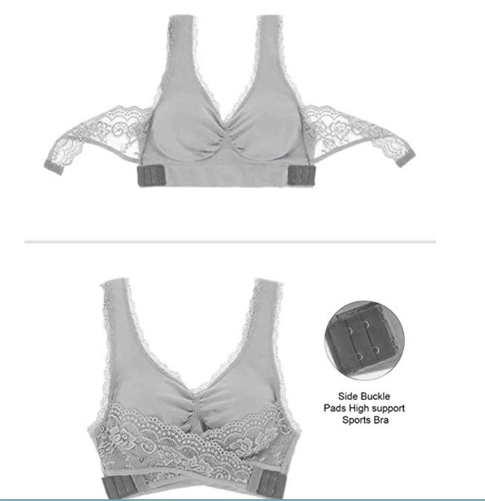 Sexy Wirefree Sports Bra for Women - Seamless Cross Front Design with Adjustable Side Buckles & Removable Pads - Perfect for Running, Yoga & Gym Workouts (Grey)