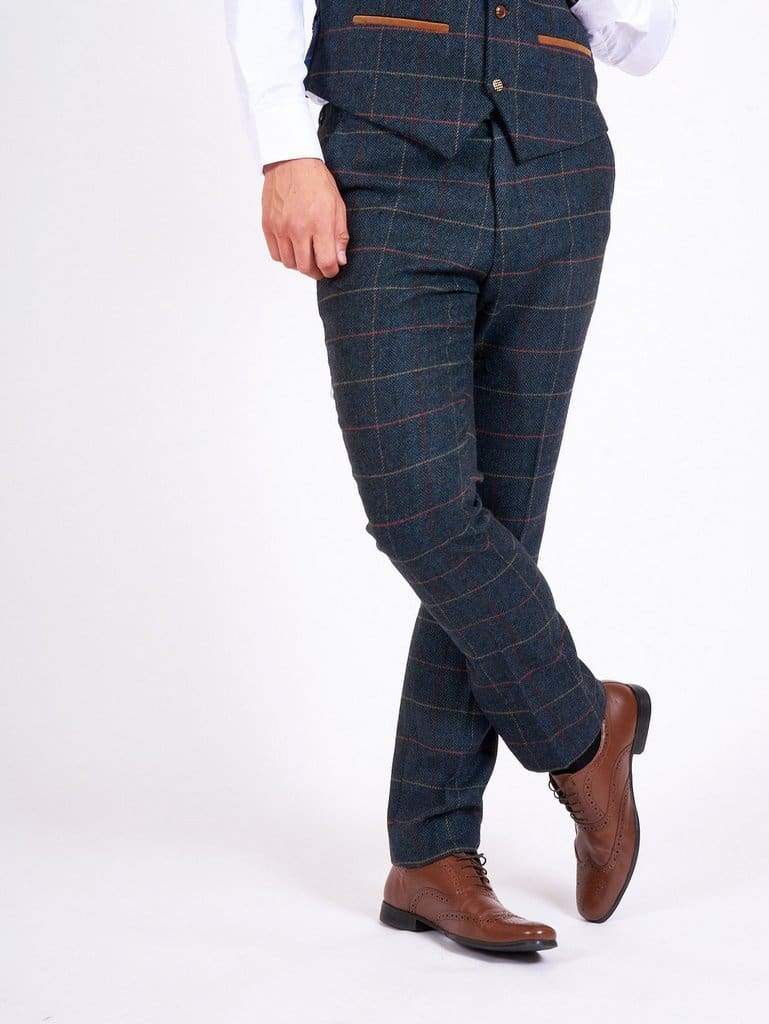 Marc Darcy Eton Navy Blue Tweed Check 3 Piece Suit for Men - Classic British Style Formal Wear for Weddings, Business Meetings & Special Occasions