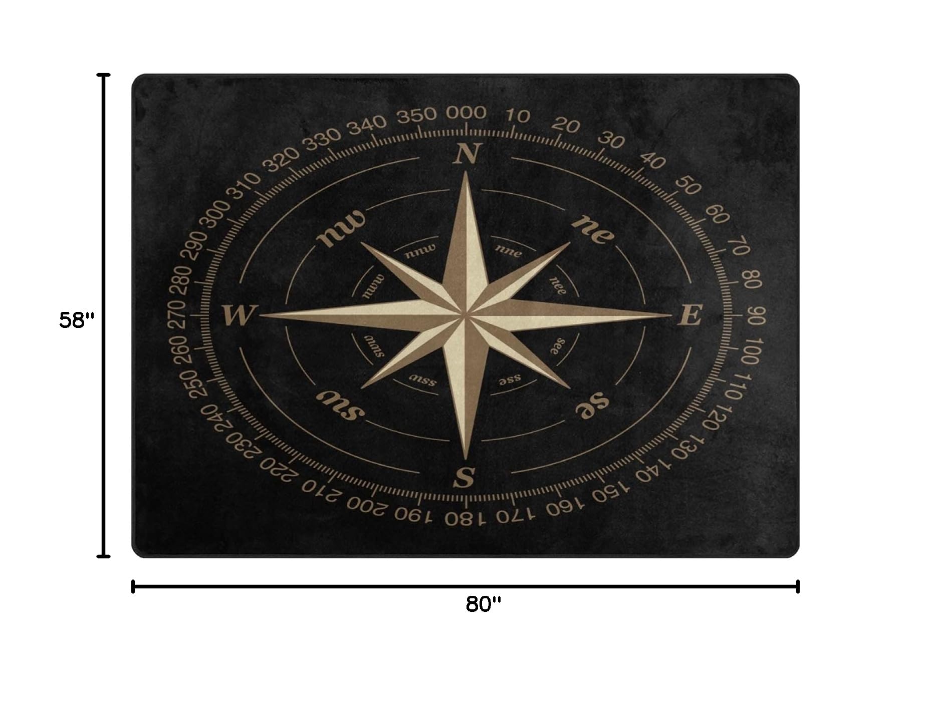 ALAZA Compass Rose Black Area Rug 7' x 5' - Non-Slip Living Room & Bedroom Carpet - Bohemian Home Decor for Dorm, Office, Nursery | Soft Floor Mat for Kids Play Area