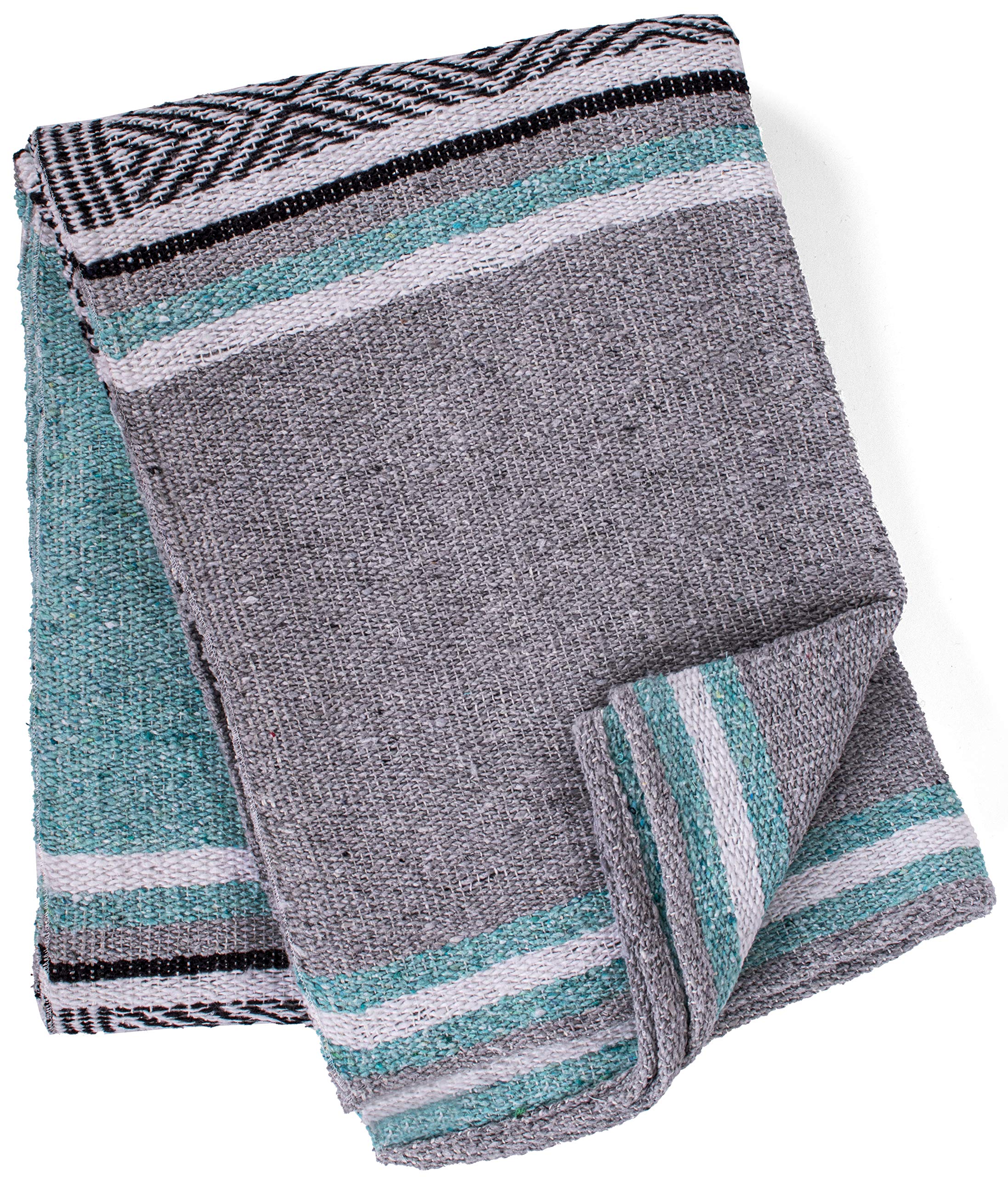 Authentic Mexican Handwoven Blanket - Premium Large Heavyweight Falsa Blanket for Yoga, Beach & Picnic | Traditional Serape Throw Blanket (Agua Design) - Perfect for Outdoor Adventures, Home Decor & Cozy Evenings