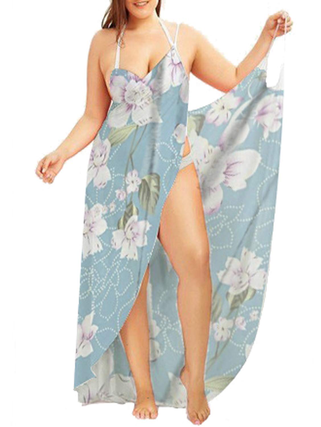 Plus Size Spaghetti Strap Backless Wrap Long Dress - Flowy Beach Cover Up for Women, Summer Vacation, Pool Party & Boho Outfit