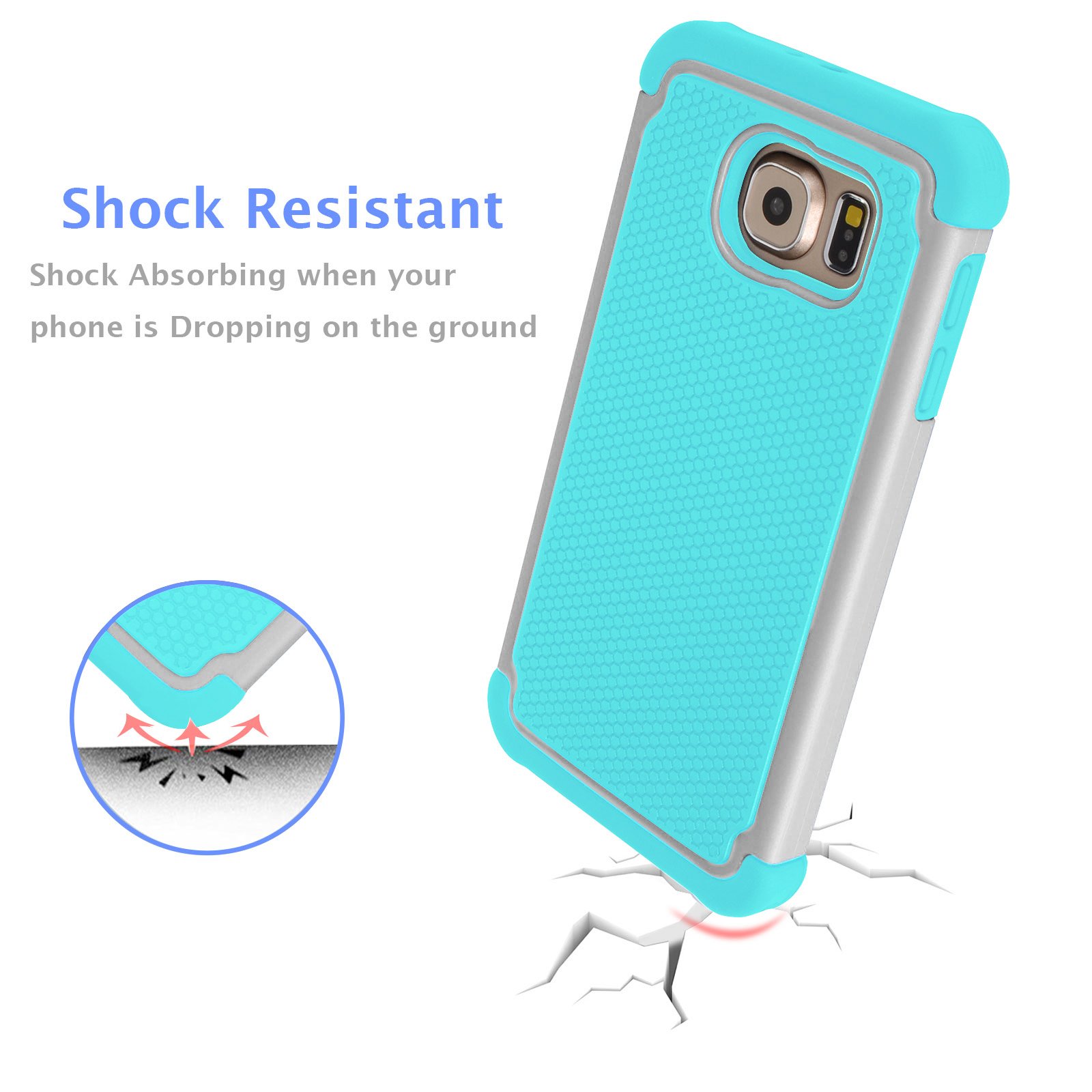 Shockproof Samsung Galaxy S6 Edge Case - Jeylly Hybrid Rugged Hard Cover with Scratch Protection for Galaxy S6 Edge S VI Edge G925 (Grey/Turquoise) | Perfect for Outdoor Activities, Travel & Daily Protection