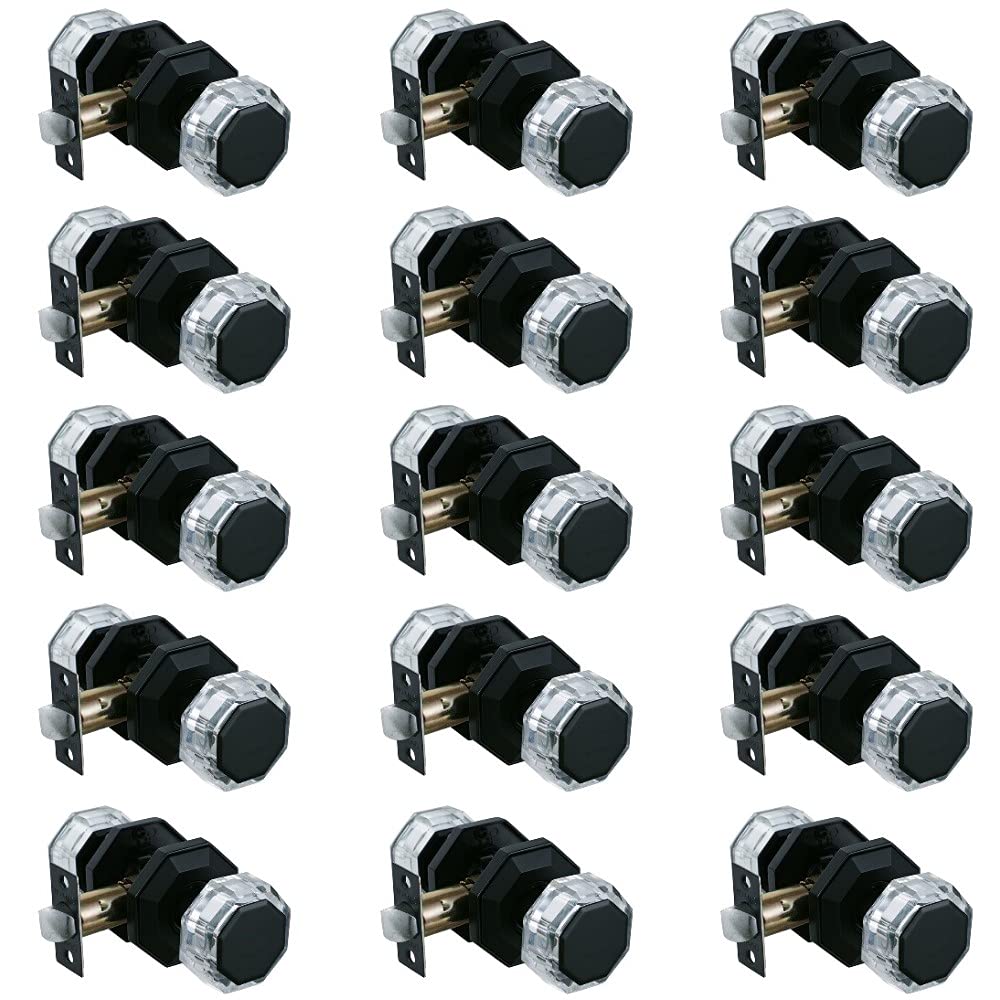 HISAFE Crystal Glass Octagon Door Knobs - Matte Black Keyless Entry Knob Set (15 Pack) for Closet, Hallway, Bedroom & Interior Doors | Modern Home Decor & Easy Installation