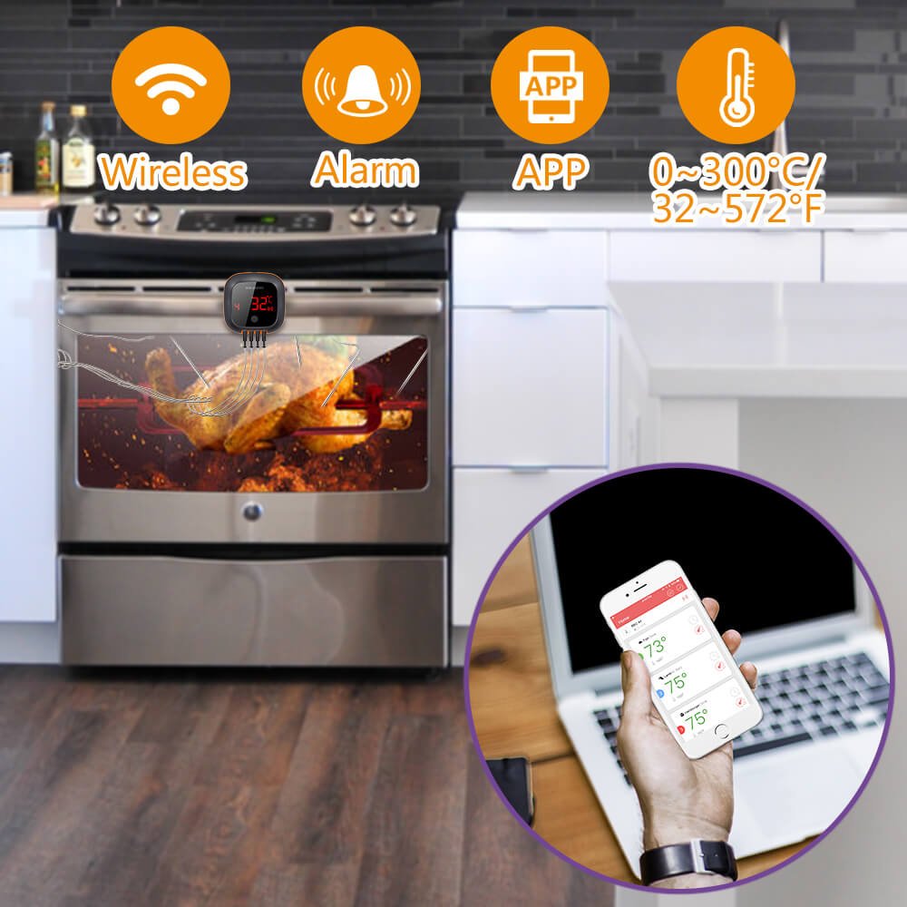 Wireless Bluetooth BBQ Thermometer IBT-4XS - Smart Meat Thermometer for Grilling, Smoking & Cooking - Perfect for Outdoor BBQ, Camping & Home Kitchen Use